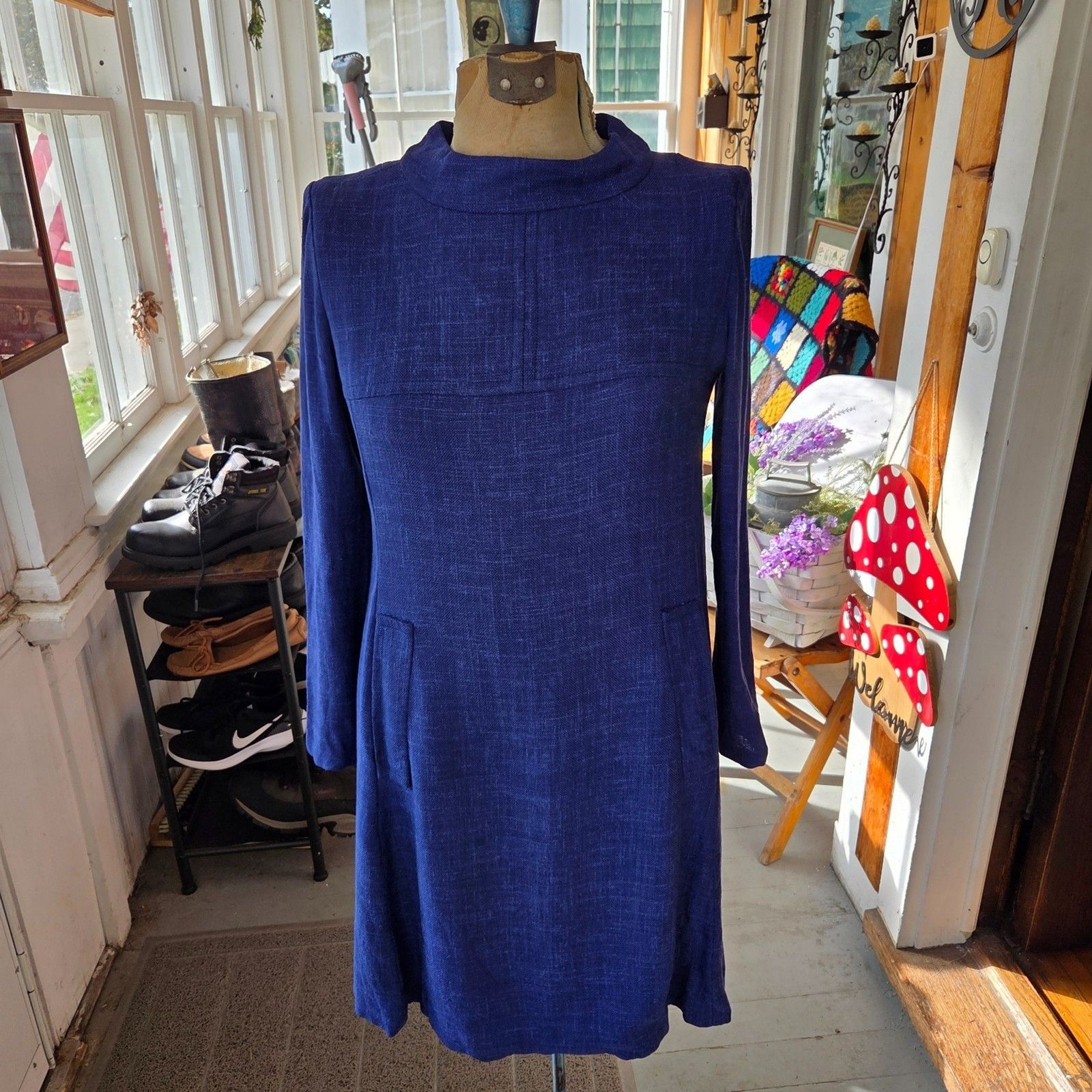 Vintage 1960s Peck and Peck Dress Imported From England Blue Lined Size Small