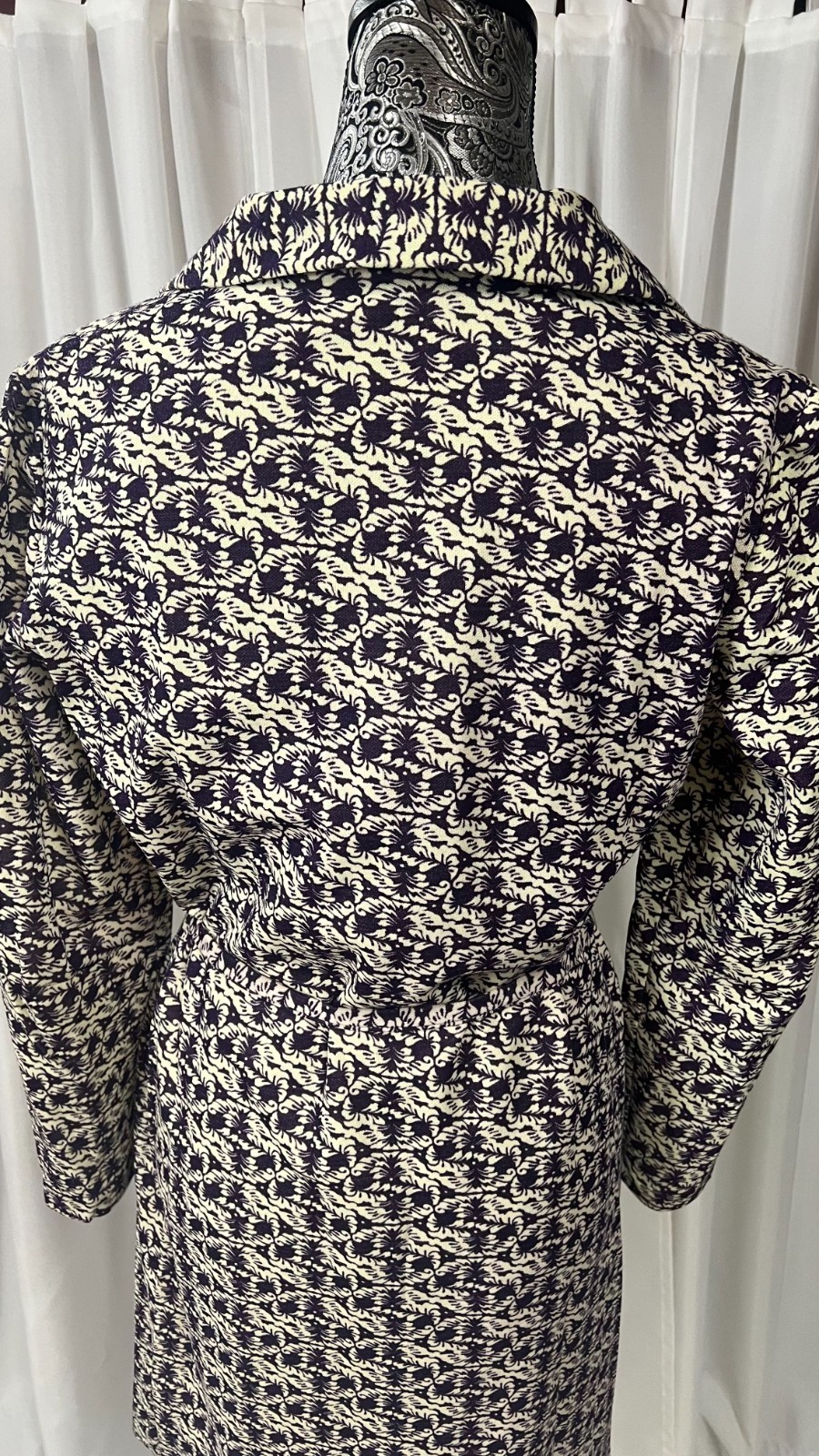 Dacron 70s 80s Polyester Shirtdress Midi Long Sleeve Patterned EU 44 L