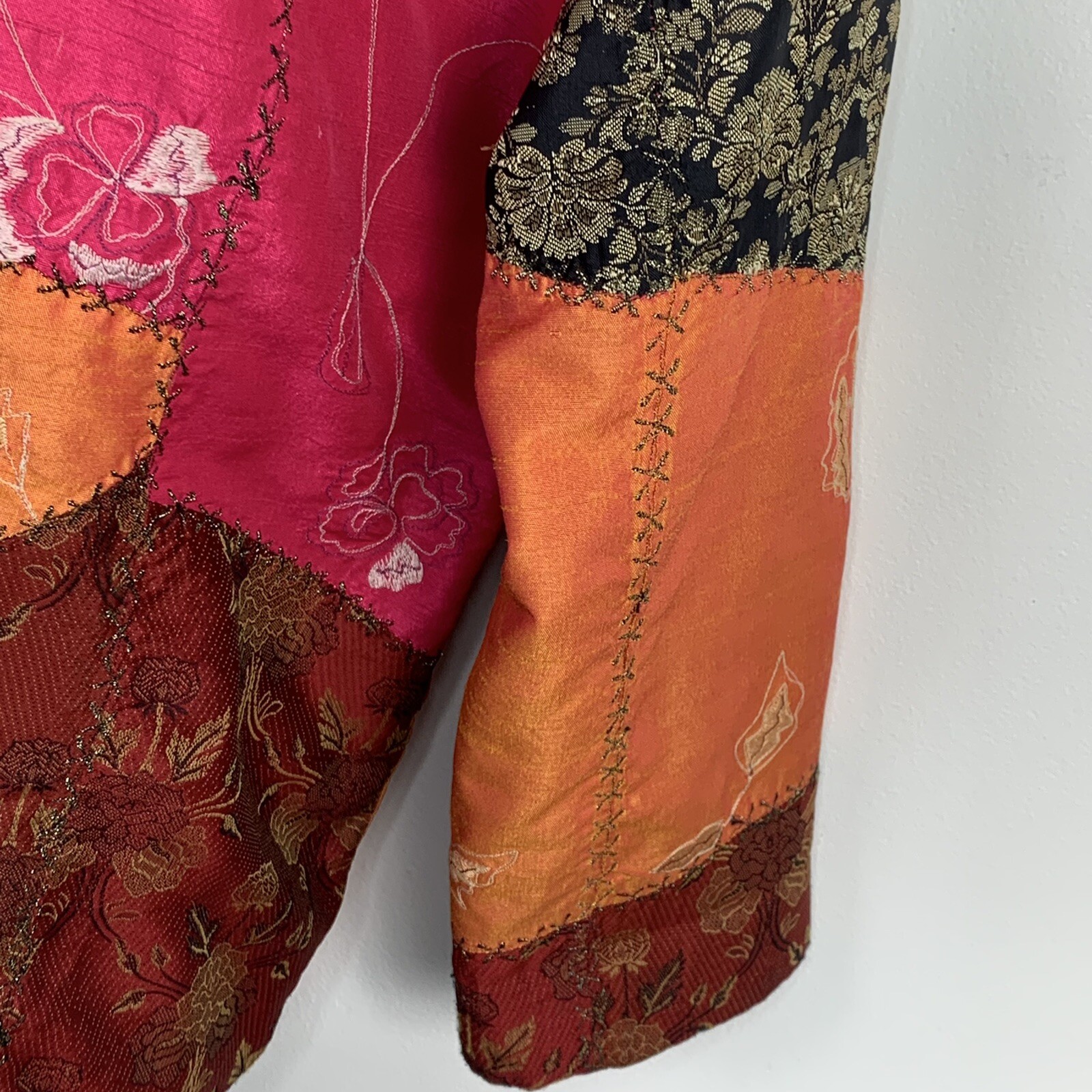 Indigo Moon Patchwork Jacket Sz L Boho Artwear Tapestry Maximalist VINTAGE OA5