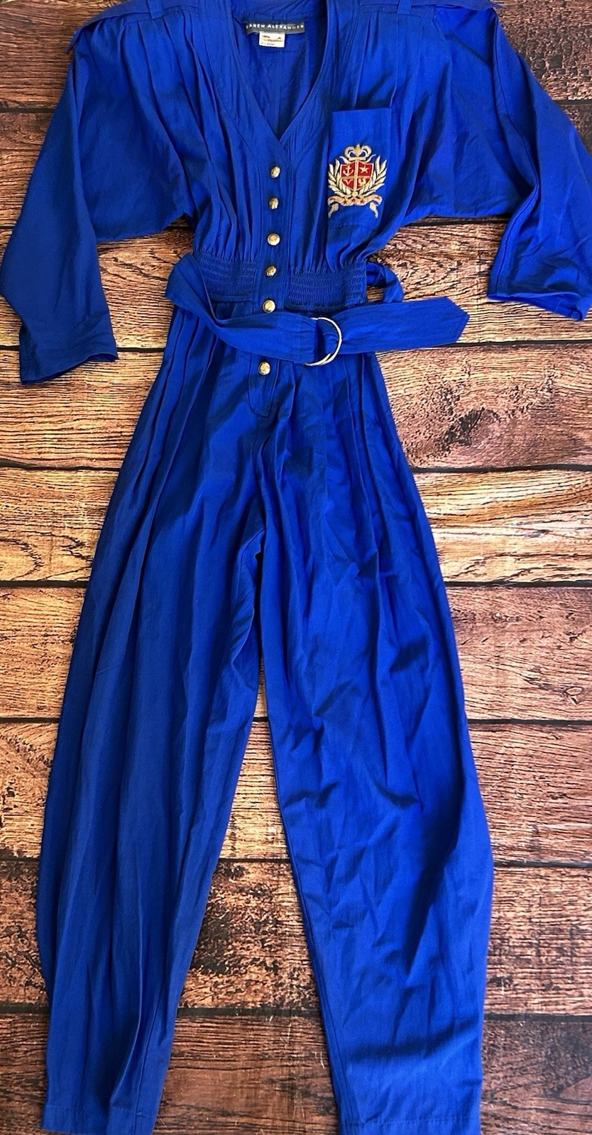 Vintage 80s Karen Alexander Royal Blue Jumpsuit Size 6 Tailored Statement
