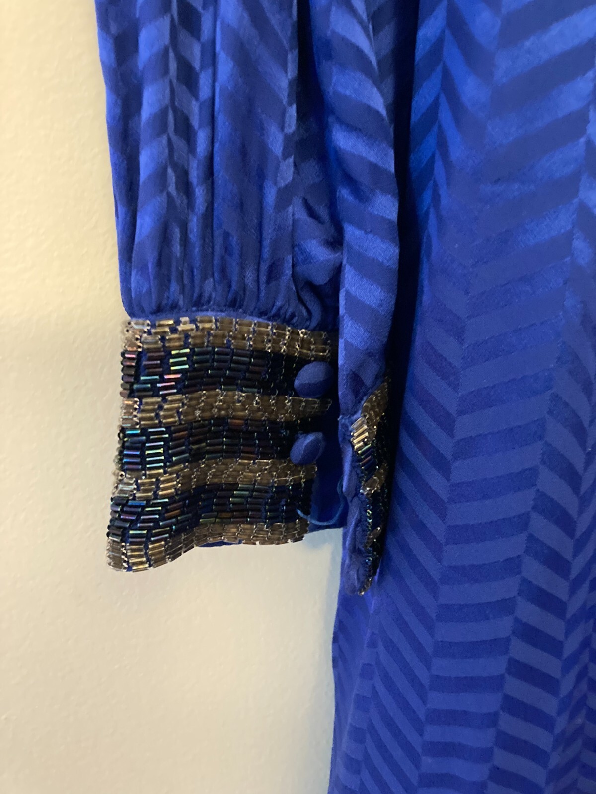 VTG Francesca Of Damon For Starington Blue Silk Ornate Embroidered Dress – sz 14