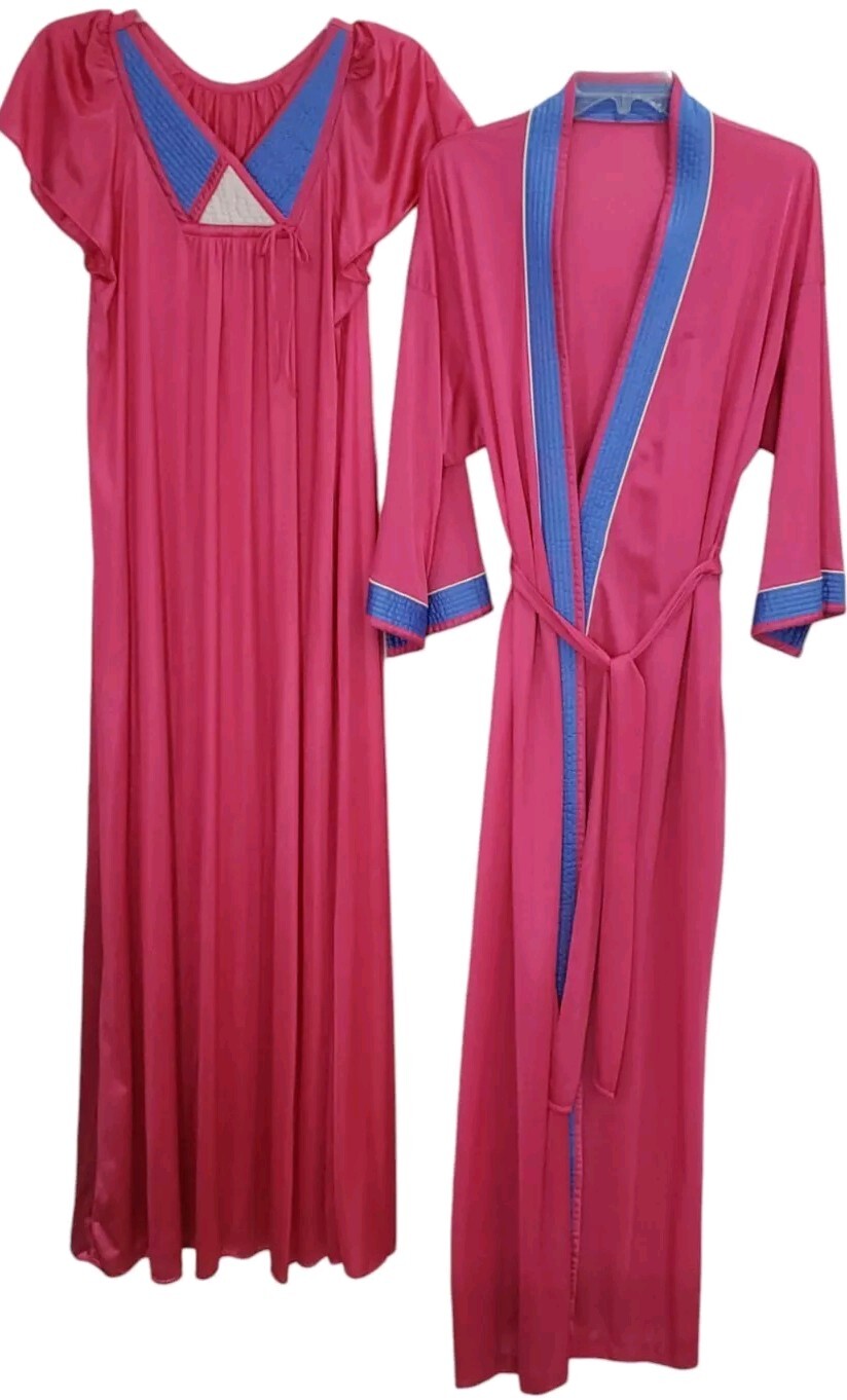 VTG Barad & Co Peignoir Set Robe & Gown Size Med/Large Pink USA ILGWU Lingerie