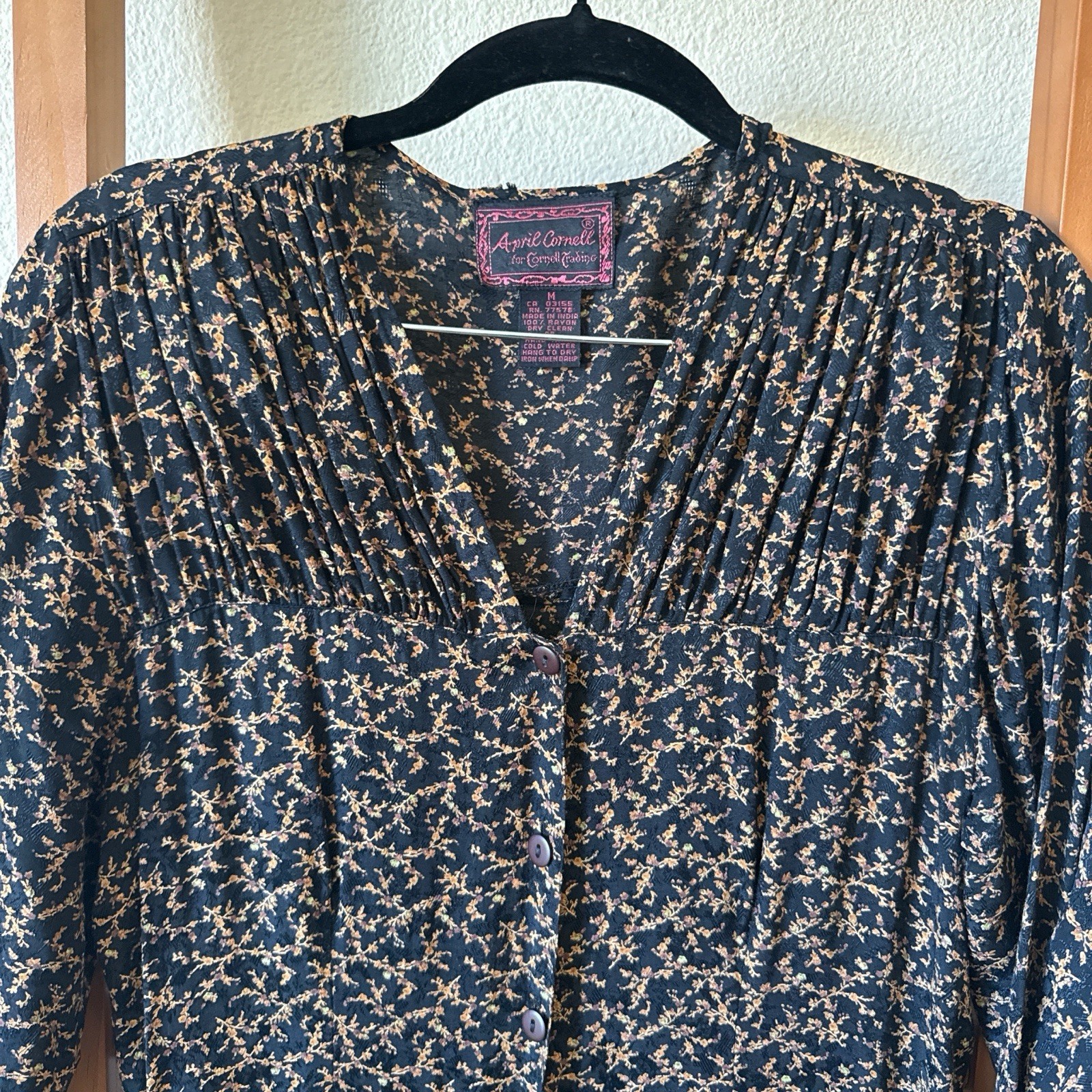 Vintage 1990S April Cornell Black And Brown Button-Down Flora Maxi Dress Size M