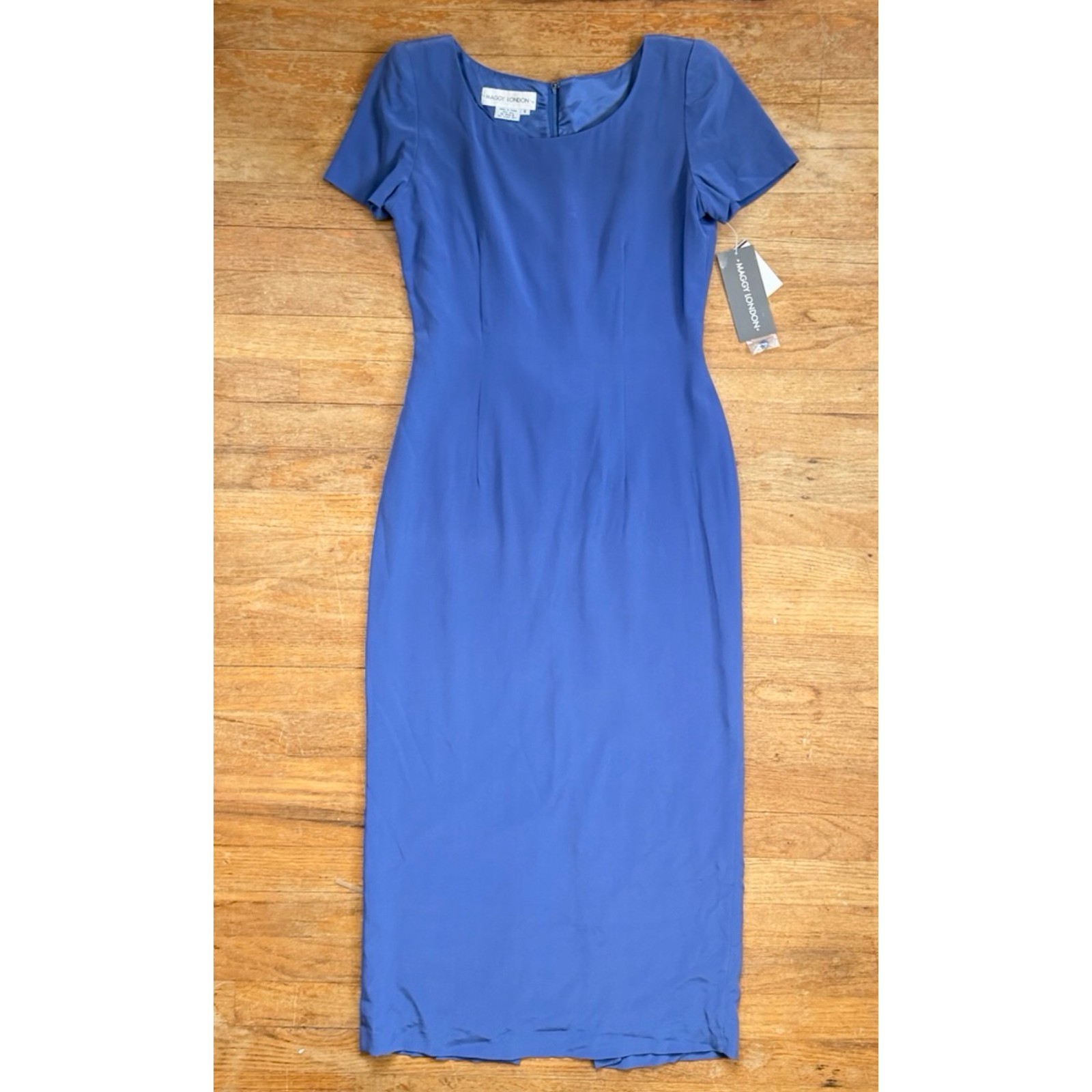 Vintage Periwinkle Silk Dress Size Small 90s Maggy London Maxi Tie Back Waist