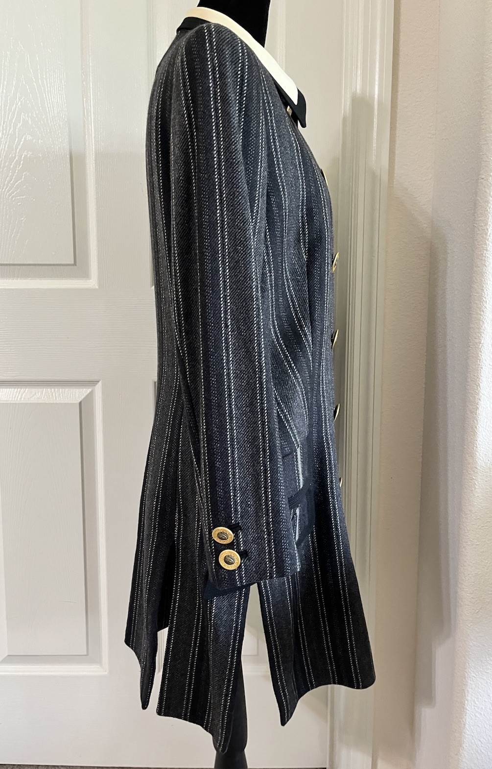 Vintage GIANNI VERSACE Couture Striped Wool Jacket with Medusa Buttons, Size 8