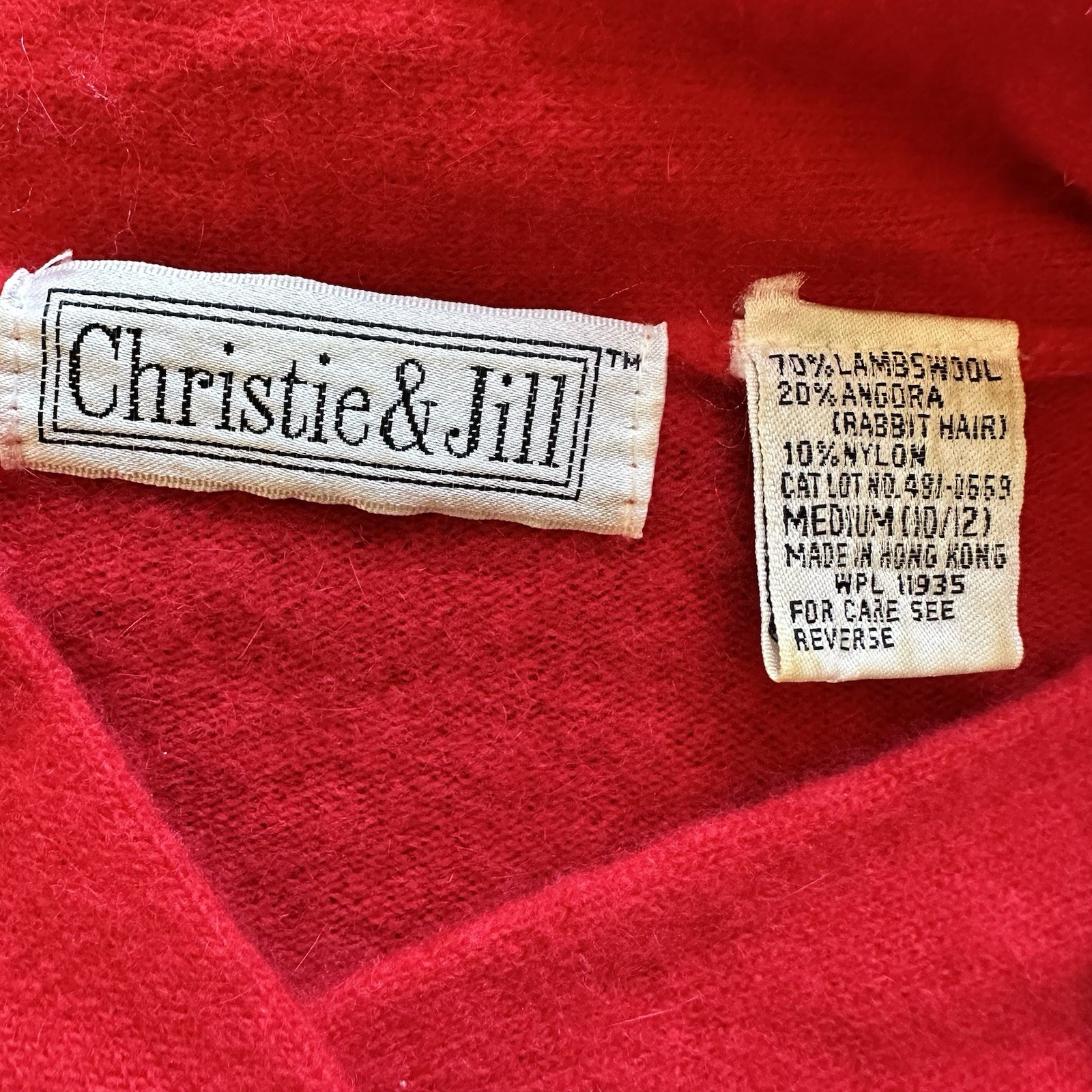 Vintage Christie & Jill Lambswool Angora Rabbit Hair Red Sweater. Medium.