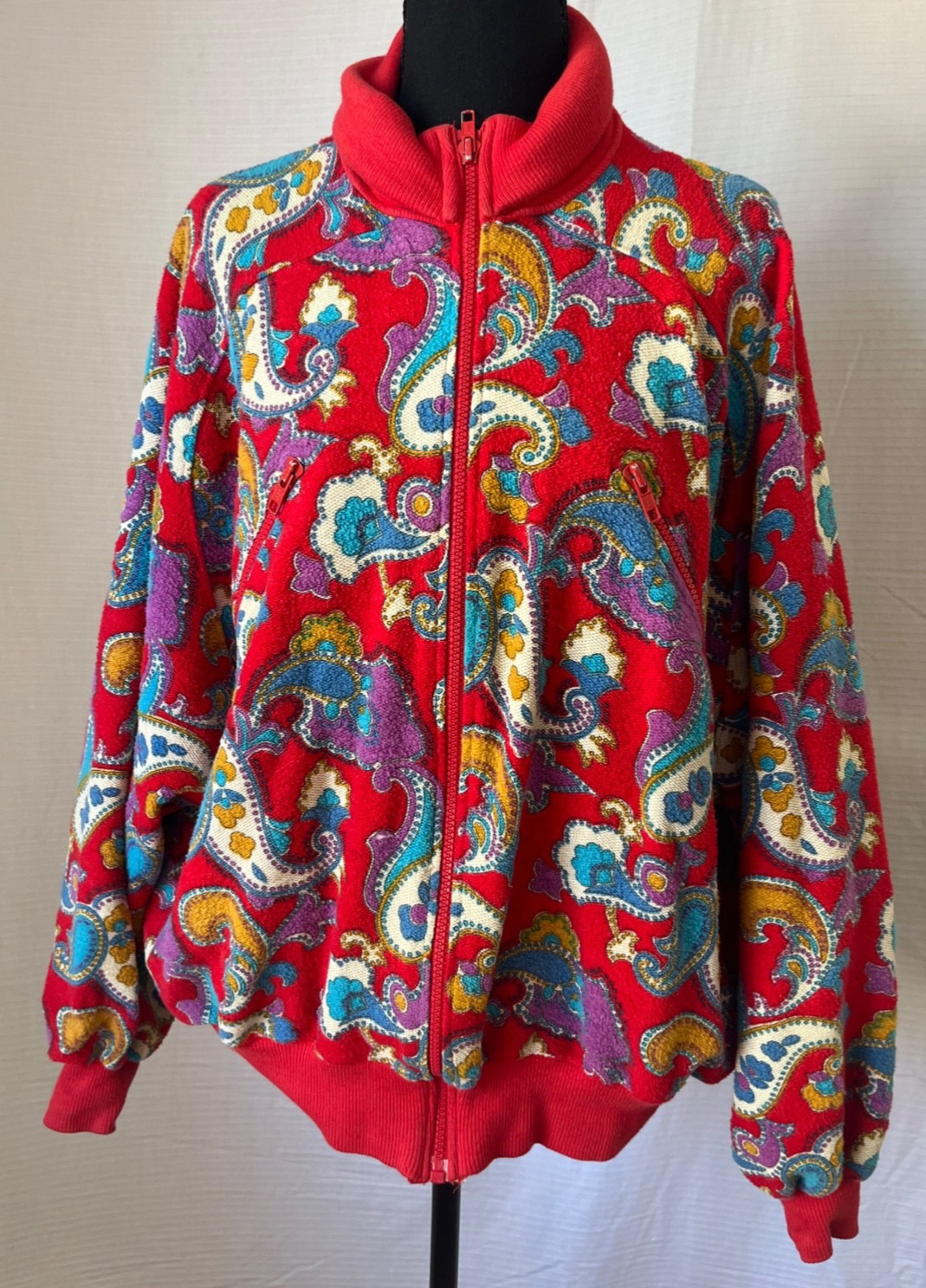 Vintage Saks Fifth Avenue 80’s Woman’s Jacket Red Paisley 44
