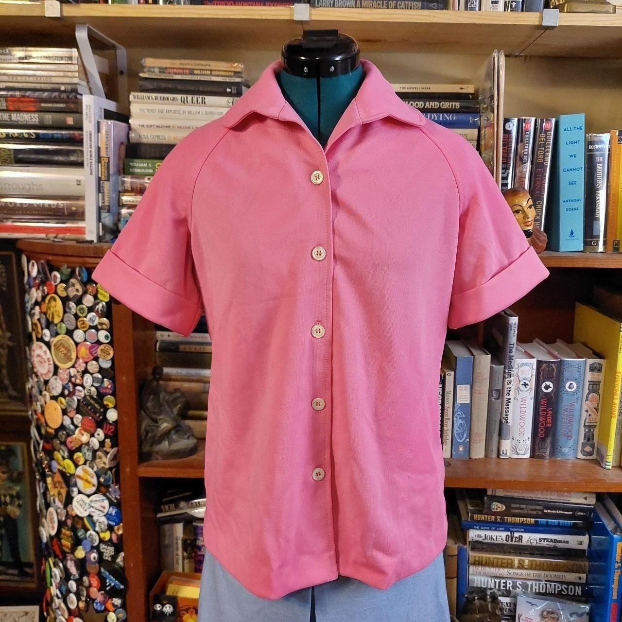 Vintage bubblegum pink short sleeve button up.