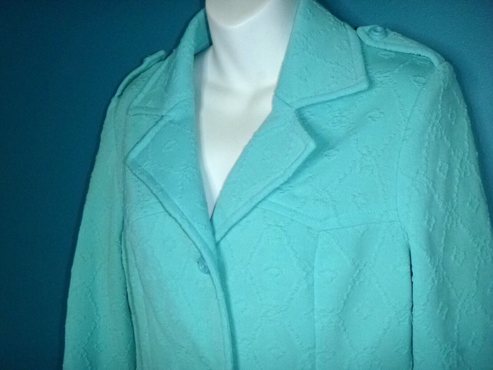 Vtg 60s 70s Double Knit Textured Aqua BLue Polyester Jacket Sz S/M
