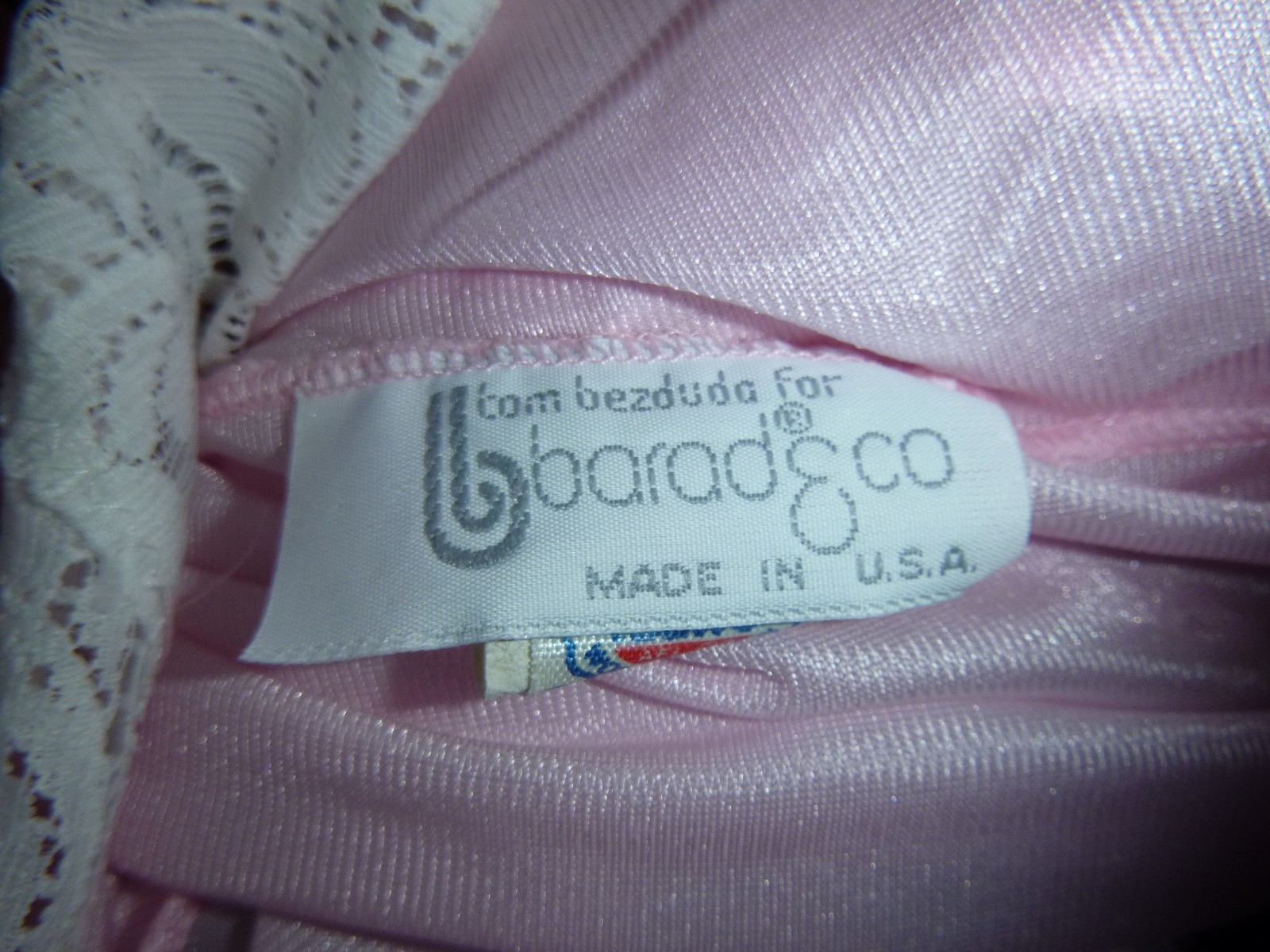 Vtg Tom Bezduda for Barad & Co pnk Nylon & Lace Short Nightgown Union Made Sz L
