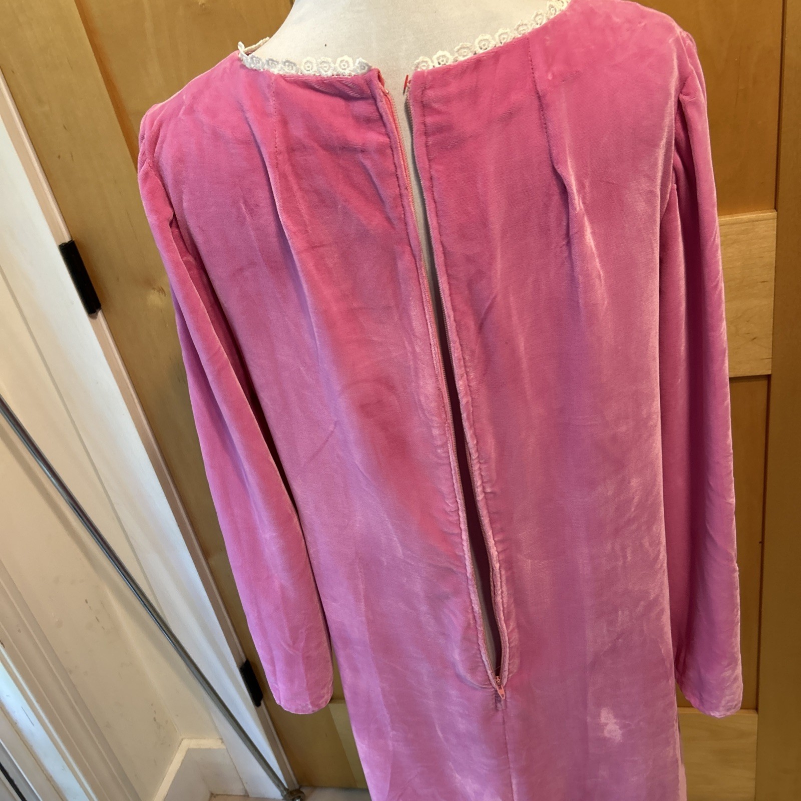 Vintage 1960s pink velvet Shift dress Slit Sleeves