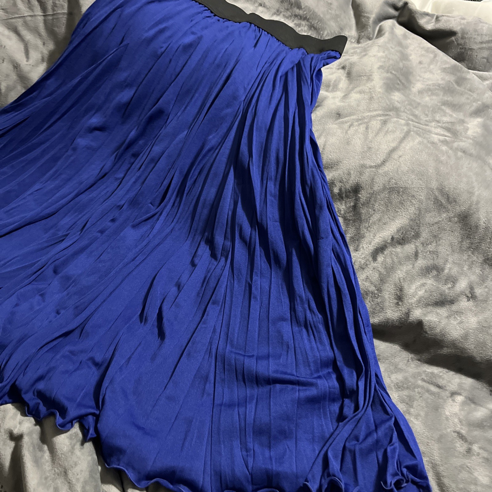 CATO Skirt Solid Sapphire Blue Accordian Pleated Elastic Waist Lined Size S New