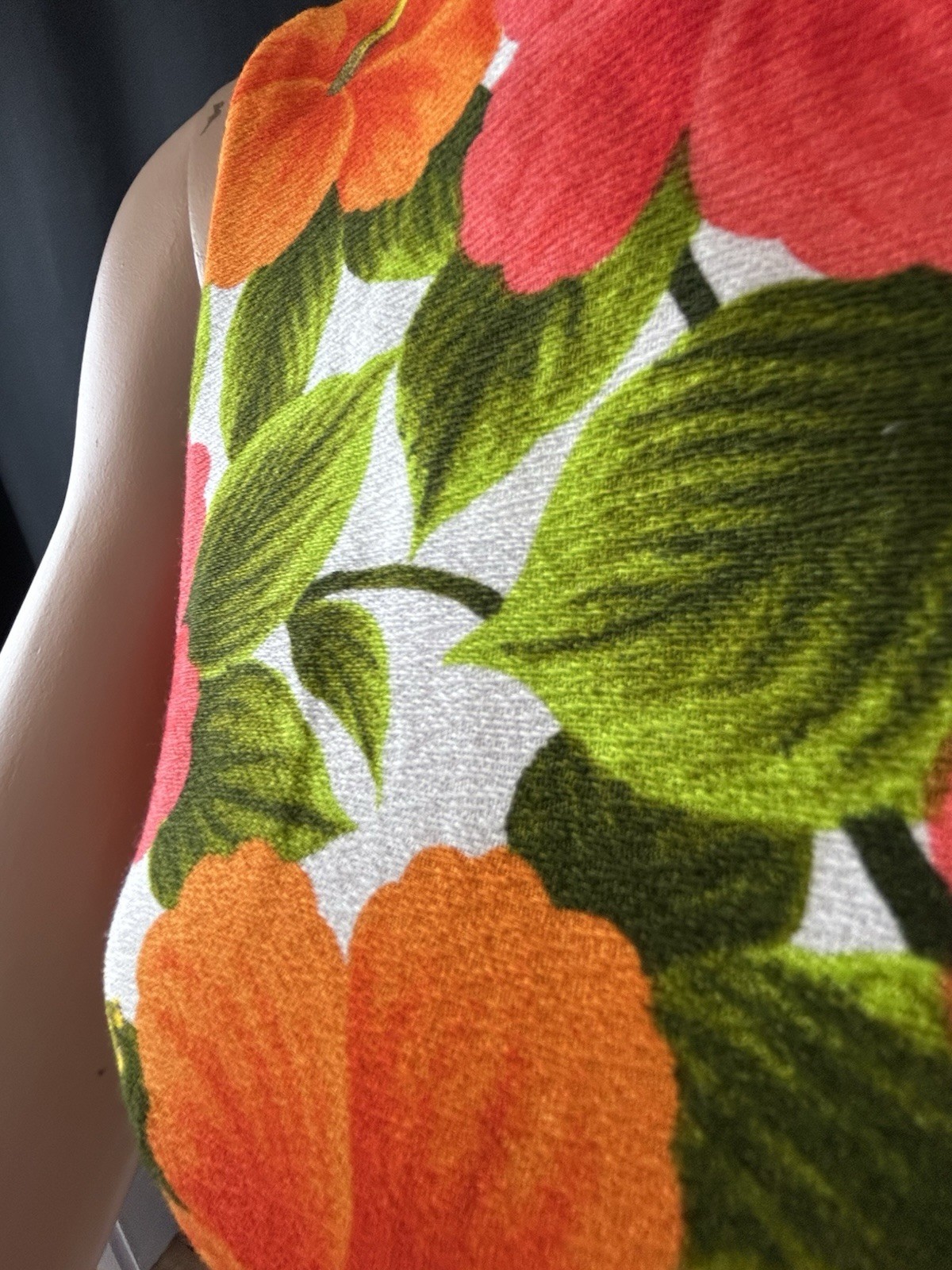 Vintage Barkcloth Hawaiian Maxi Dress XS Waterfall Back Ui-Maikai