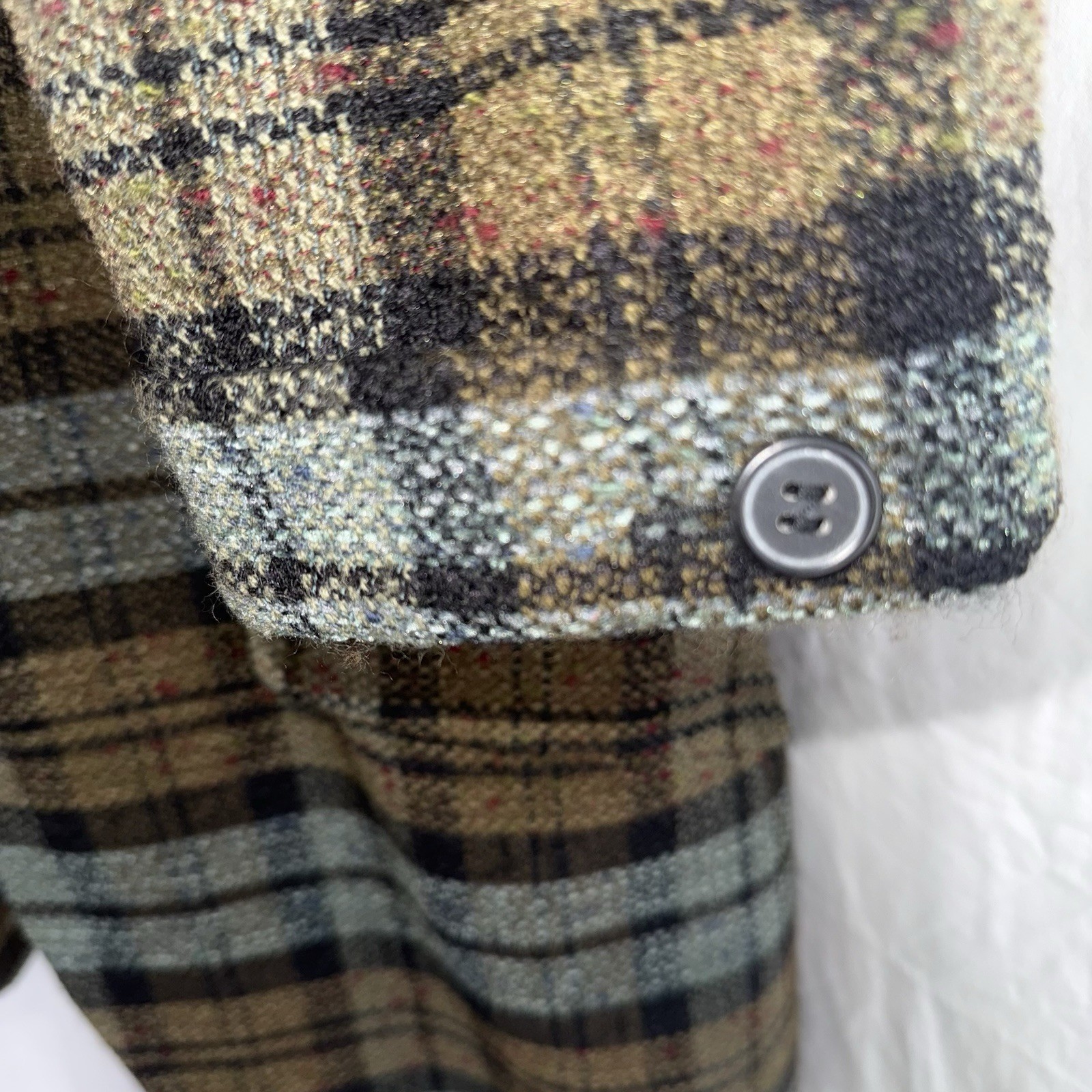 VTG Mondi Blue Green Virgin Wool 4 Button Blazer Poland Made Tartan Plaid Sz 38