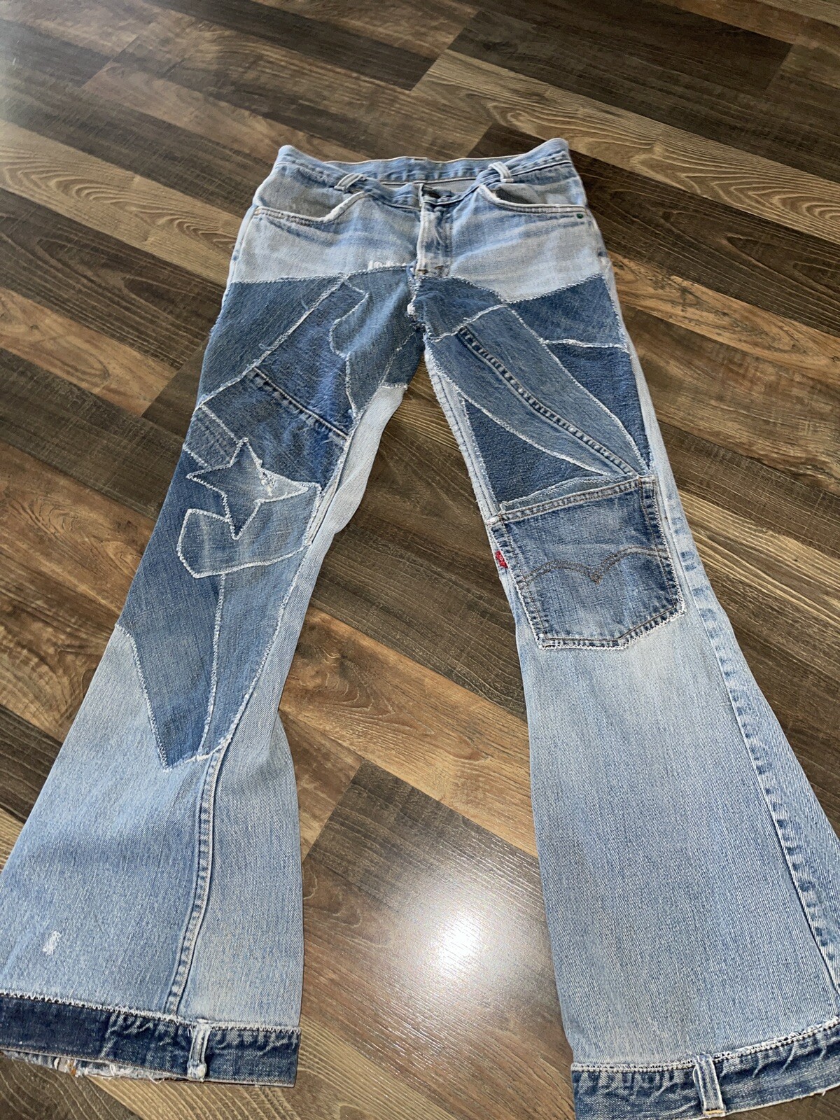 Levi’s Flare Blue Jeans Orange Tab Denim Patches Handcraft W28 L29.5