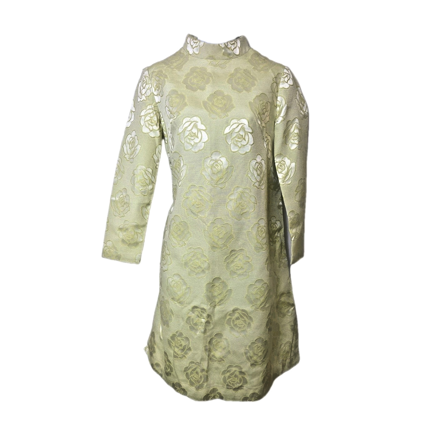 Vtg 1960s Mod Lime Green Rose Jacquard Mock Neck Phil Jacobs Boutique Dress S