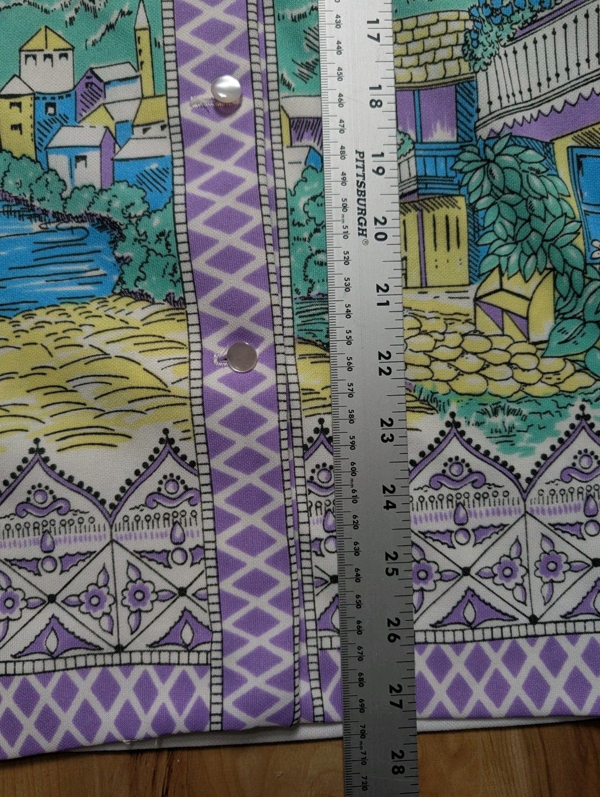 Hamilton “8” Dallas Vtg 60s Art To Wear Blouse Mountain Village Storybook Scene