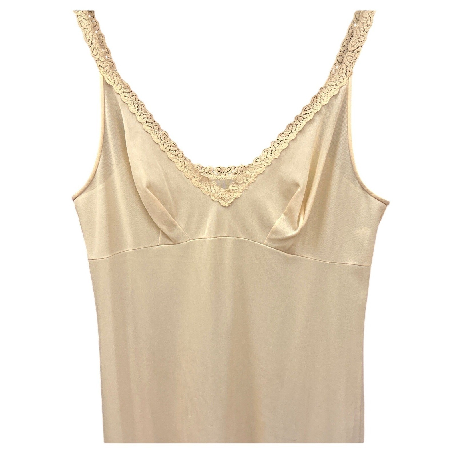 70s Vanity Fair Full Slip Dress Cream Lace Trim Coquette Regencycore Romantic