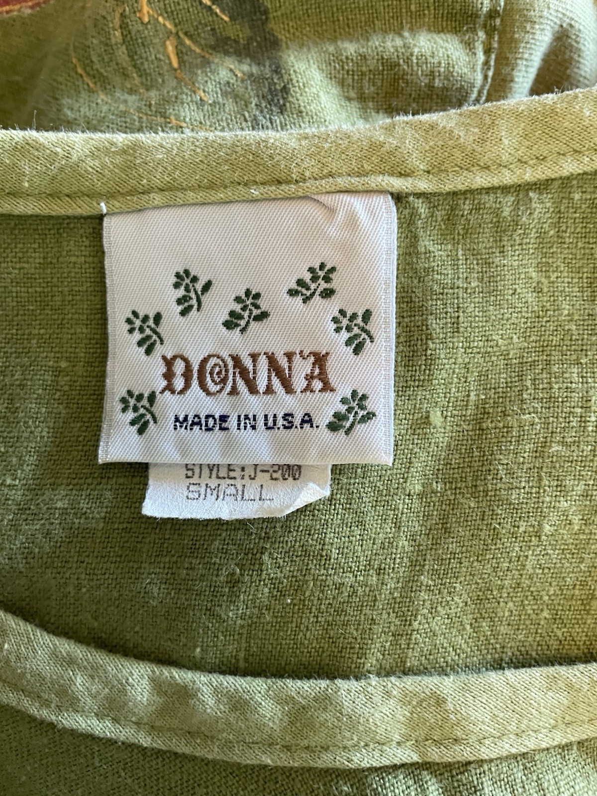 Vtg 90s Donna Maxi Dress Cotton Linen Hand Painted Art To Wear Lagenlook S Green