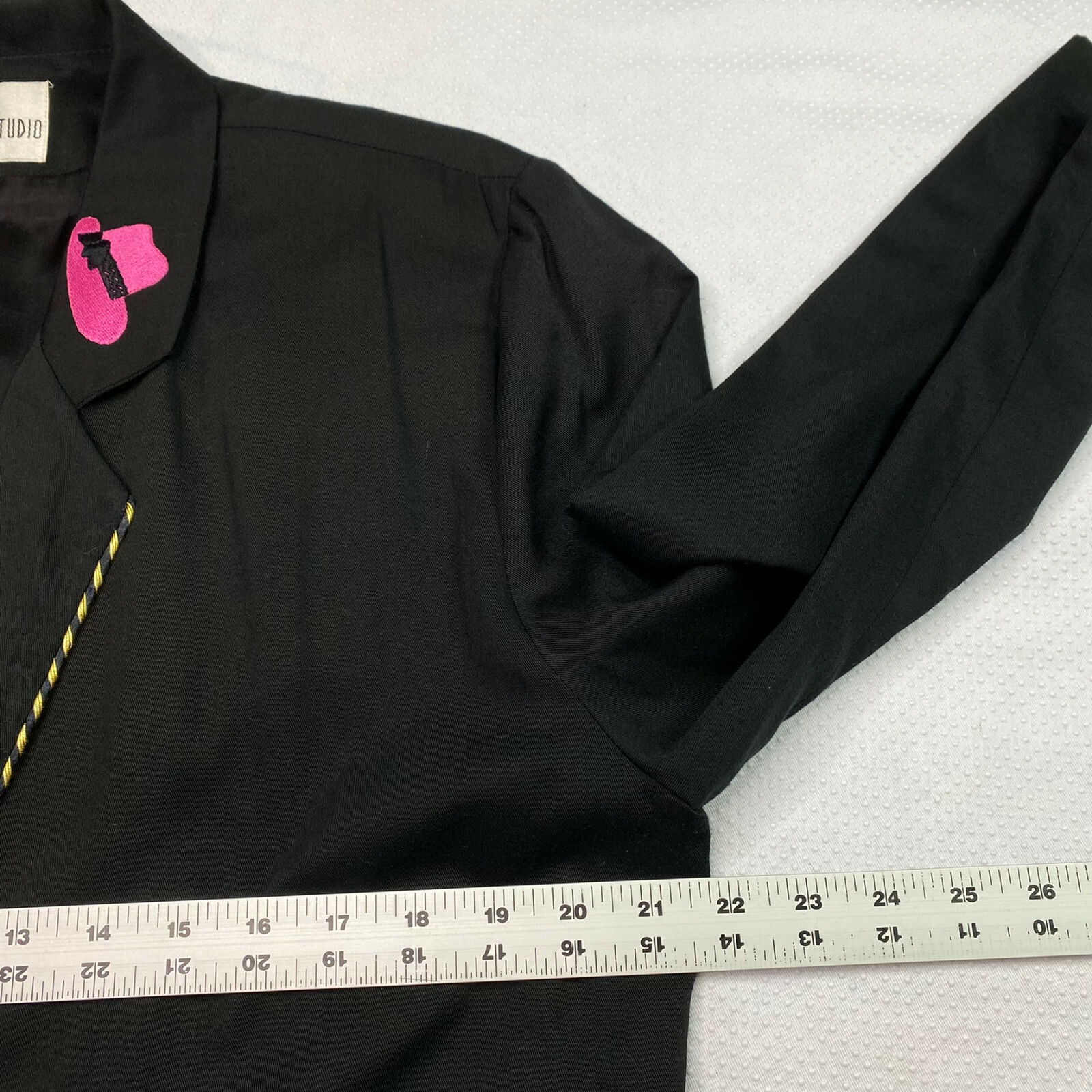 Graver Studio Women Blazer sz L Black Embroidered Whimsigoth Artsy VINTAGE