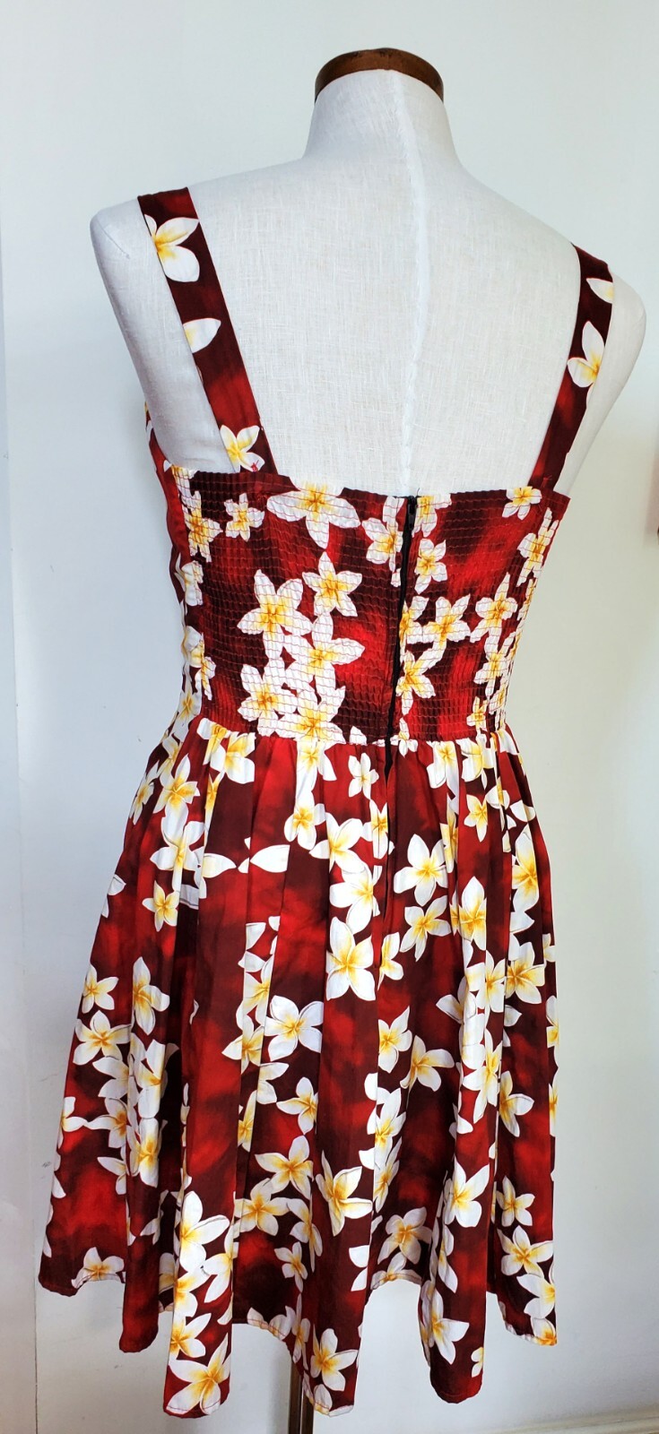 Royal Hawaiian Creations Red Plumeria Floral Print Strap Mini Sundress Size S