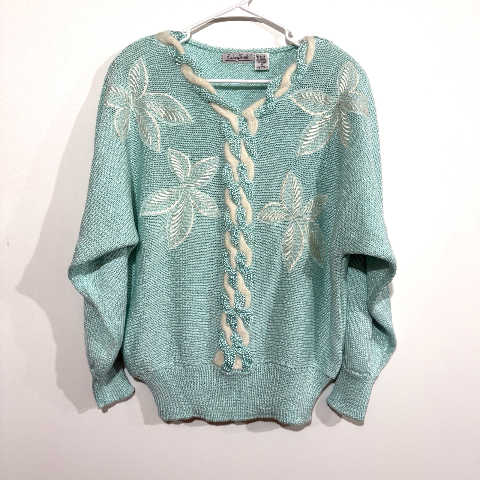 Vintage 90s Lindsay Scott Chunky Knit Sweater Women’s M Oversized Fair Isle Blue