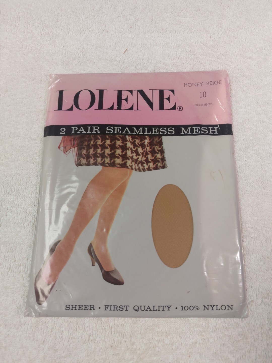 Lolene Seamless Mesh Hosiery/Stockings NOS Honey Beige Size 10-2 pair Free-Ship