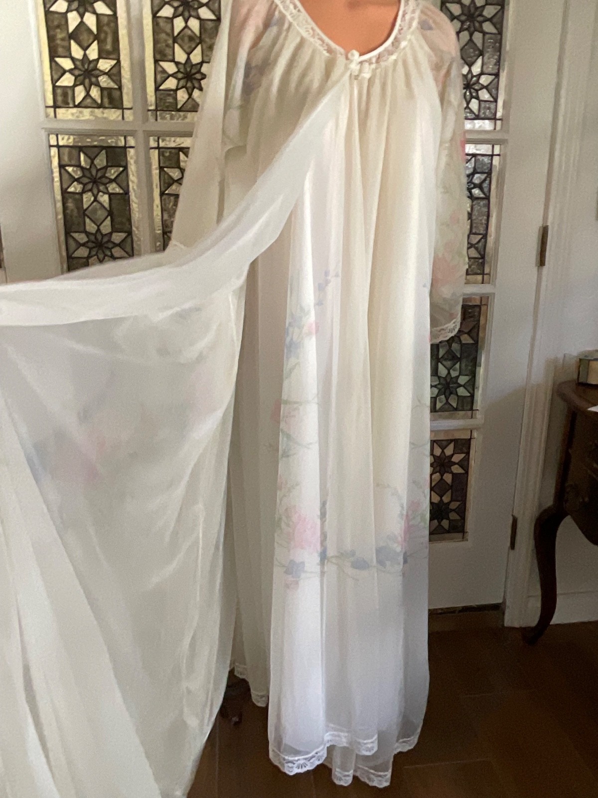 Vtg. Intime Peignoir Nightgown & Robe Set 4 layers Chiffon Fairycore Romantic M