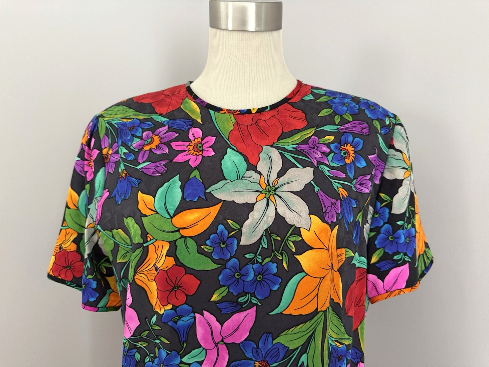 Vintage Design Spencer Jeremy Floral Short Sleeve Silk Sheath Column Dress Sz 6