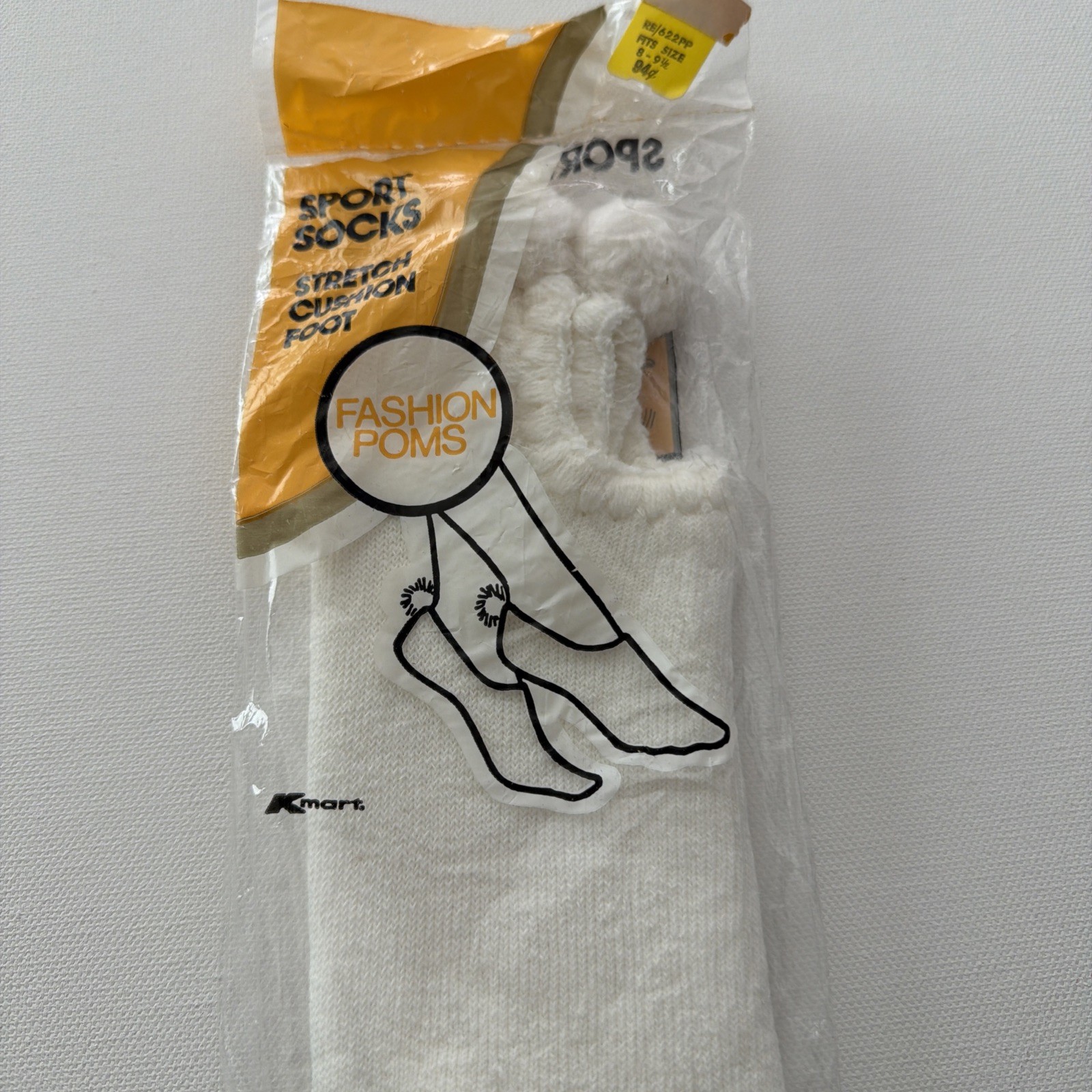 VTG Socks Acrylic White Pom Pom Sport 80’s K Mart 8-9.5 NOS Women’s 90s Ankle