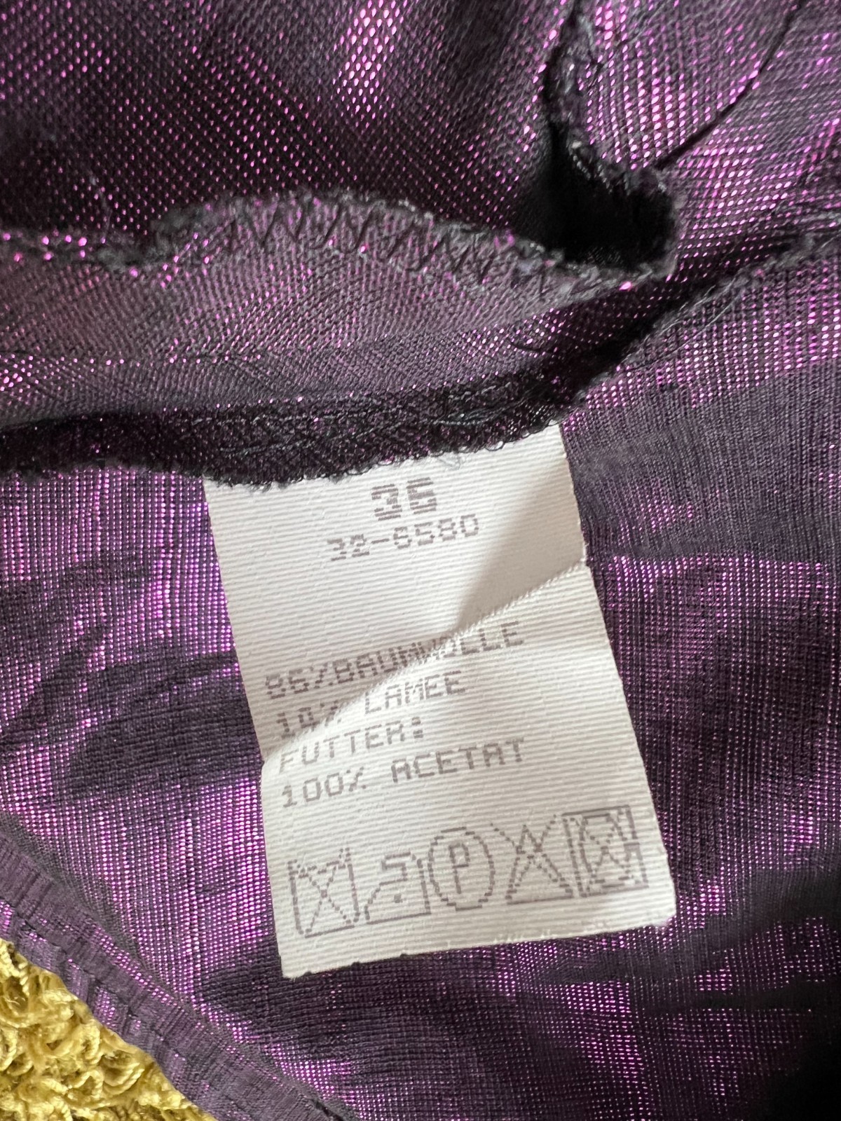 1980s Purple Lame Cocktail Dress Cotton Blend Portrait Collar Off Shoulder Party