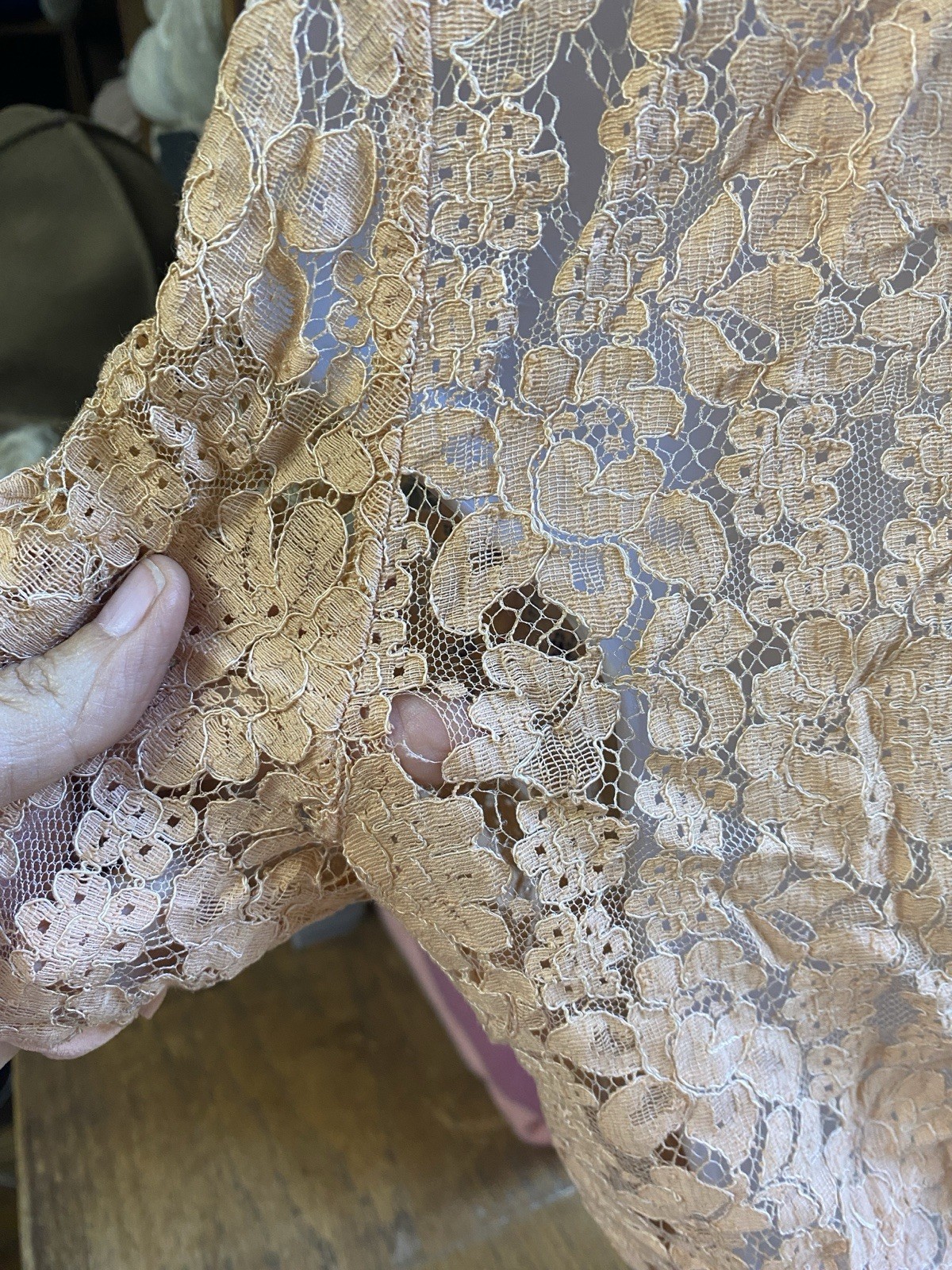 Vintage 20s 30s Lace XS Blouse Peach Handmade Antique