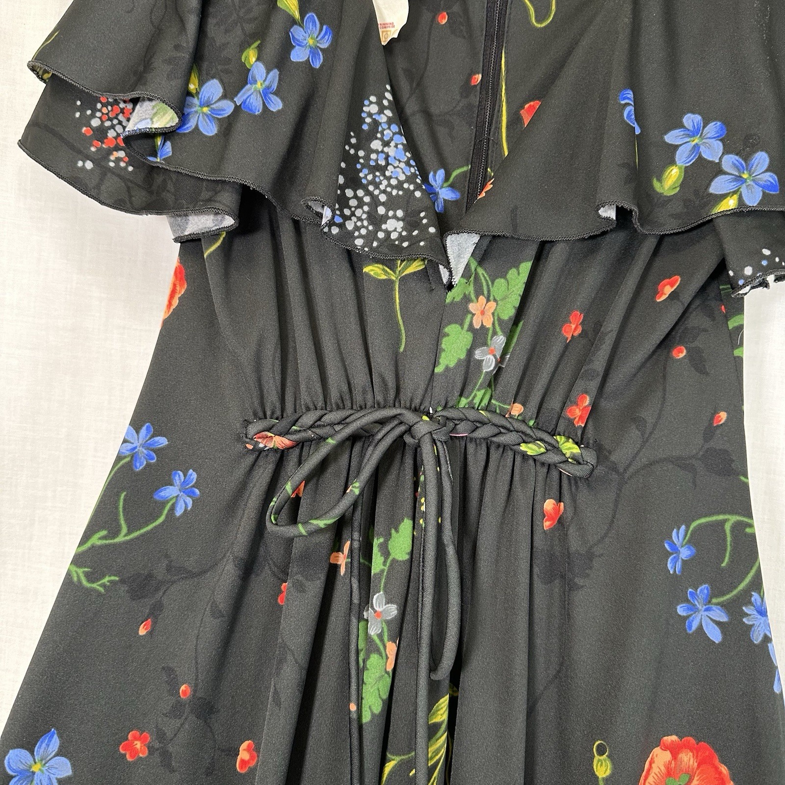 Vintage Nancy G Black Floral Maxi Dress Size 7/8 Capelet Collar ILGWU Canada
