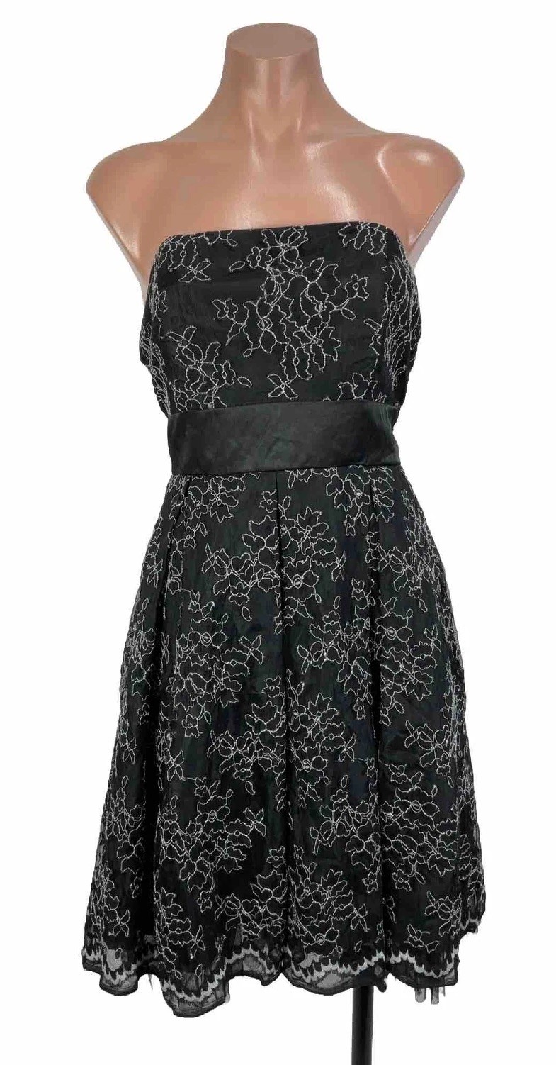 Y2K Vintage Strapless Mini Dress Medium Black Lace Goth Fairy Grunge Whimsigoth