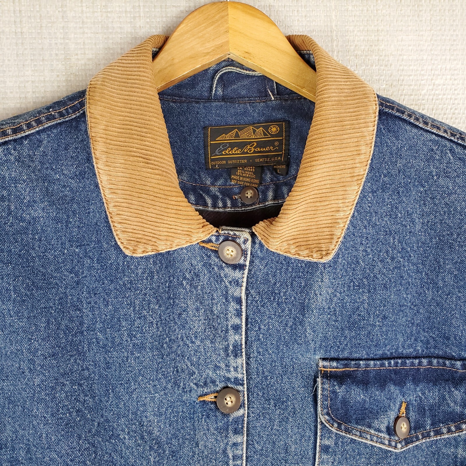 VTG EDDIE BAUER Size Large Womens Denim Chore Coat + Wool Liner Vest Jacket