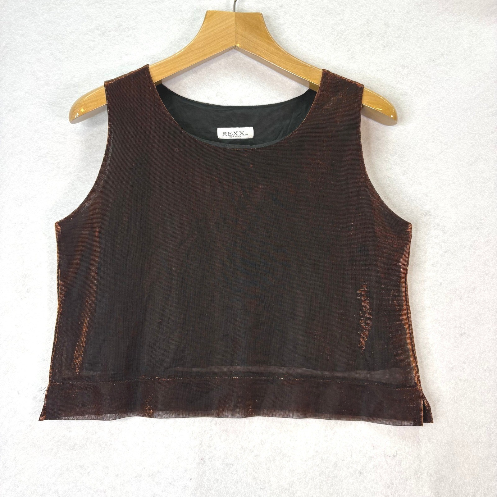 Rexx Bronze Metallic Lurex Mesh Tank Women L 90s Vintage Party Rave Club Disco