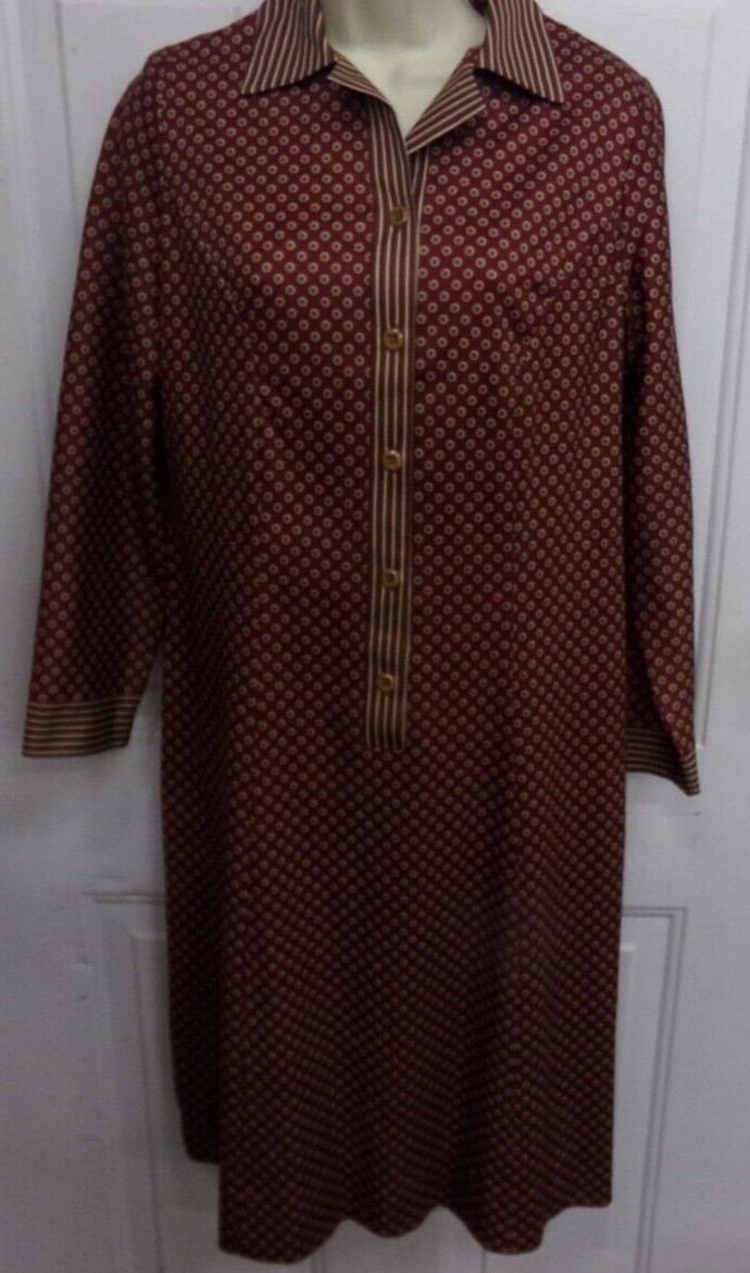 True Vintage Unbranded Retro Womens Size 14 Maroon w/ Dots Dress 100% Polyester