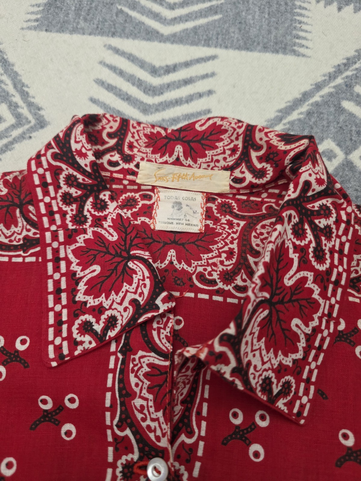 Vintage 30s Saks Fifth Avenue Todas Cosas Bandana Print Novelty Shirt Women’s S