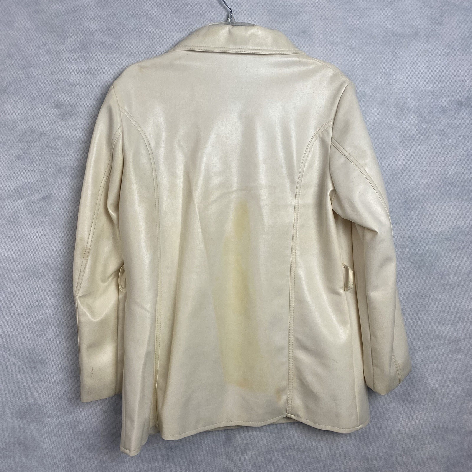 Vintage Finger Hut Jacket Faux Leather Womens Sz 20 Cream Coat Flaws