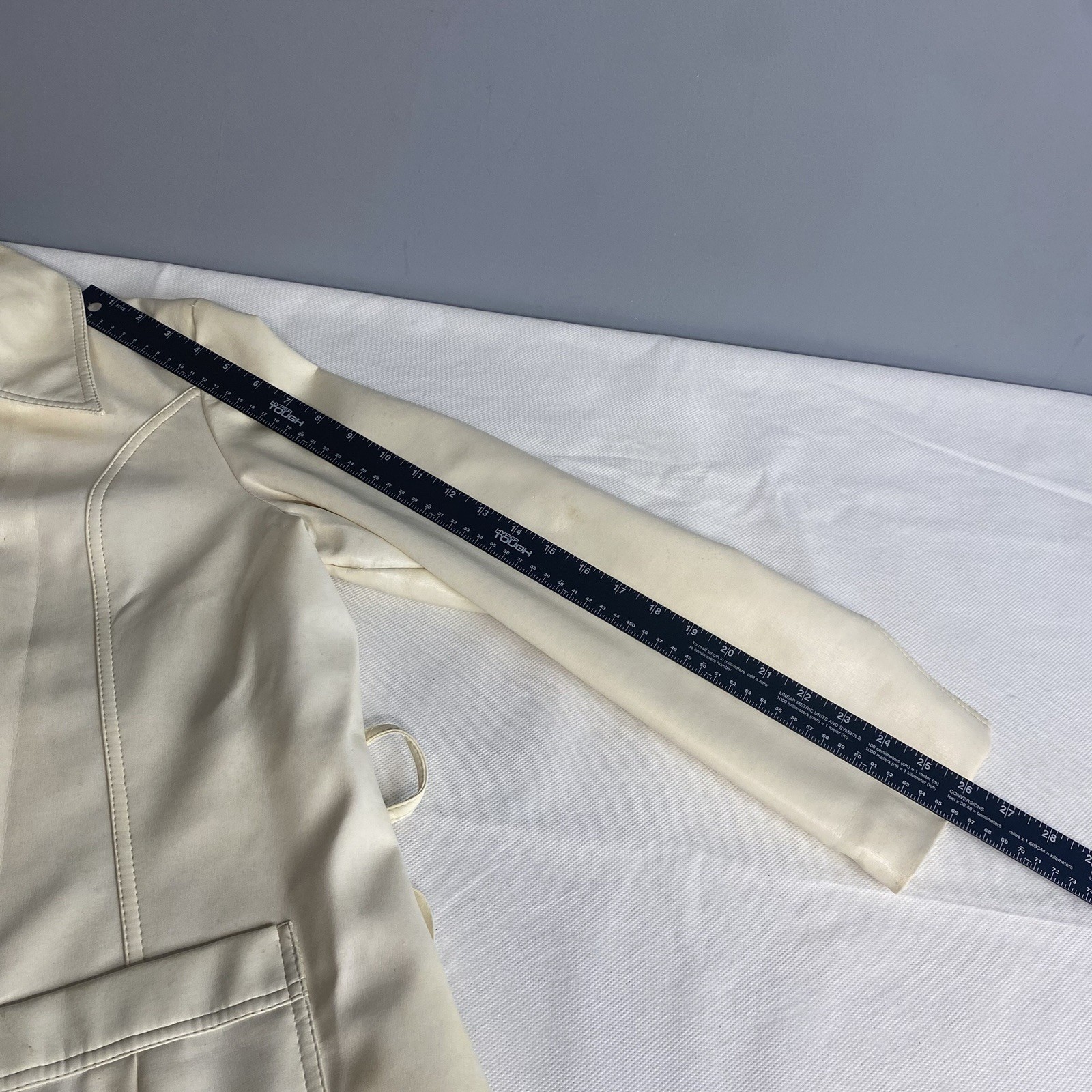 Vintage Finger Hut Jacket Faux Leather Womens Sz 20 Cream Coat Flaws