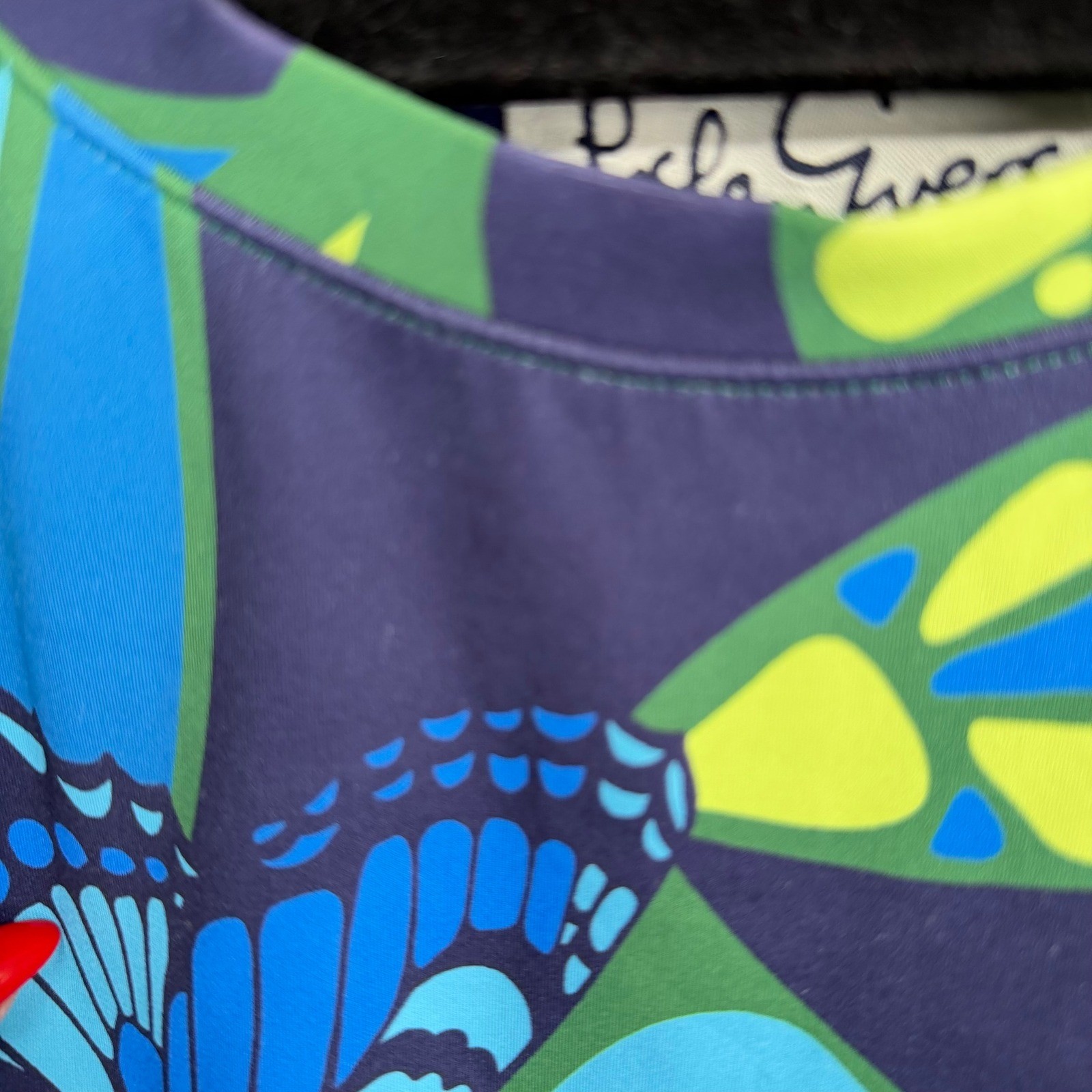 Lesley Evers Butterfly Print Shift Dress Women’s 2X Green Neon Psychedelic Retro