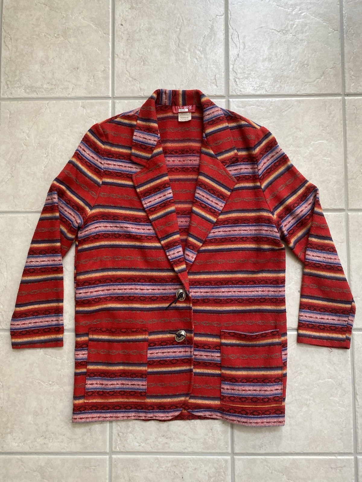Vintage 90s Southwestern Ivy Wear Striped Blazer Sport Coat Size Medium