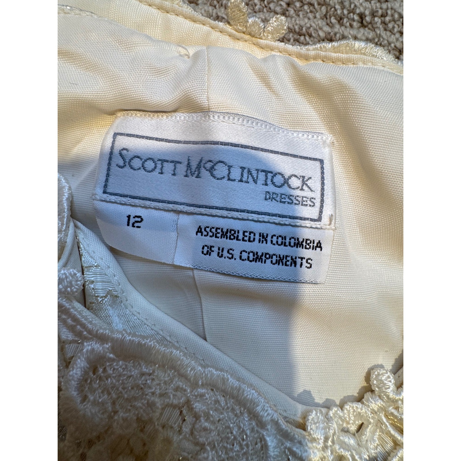 Vintage Scott McClintock Ivory Lace Mini Dress Size 12 Pearl Detail Cottagecore