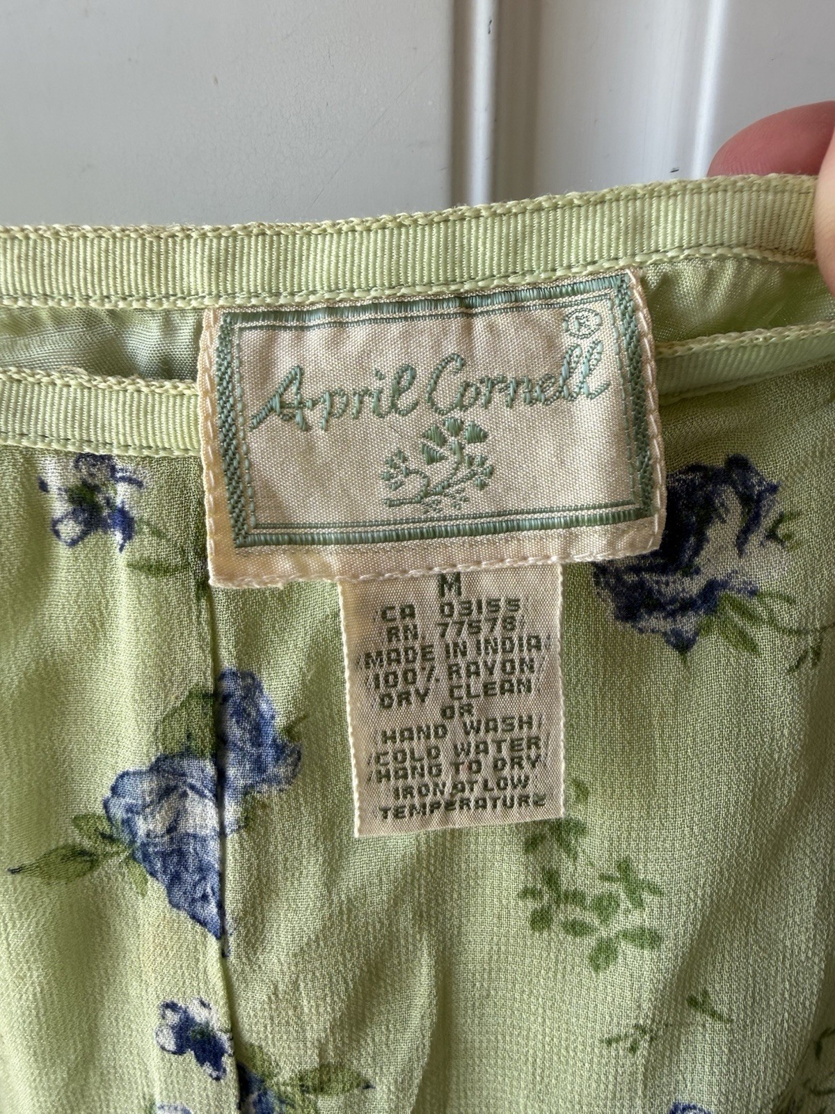 Vintage April Cornell Midi Skirt Green Floral Godet Panels Fairy Coquette Summer