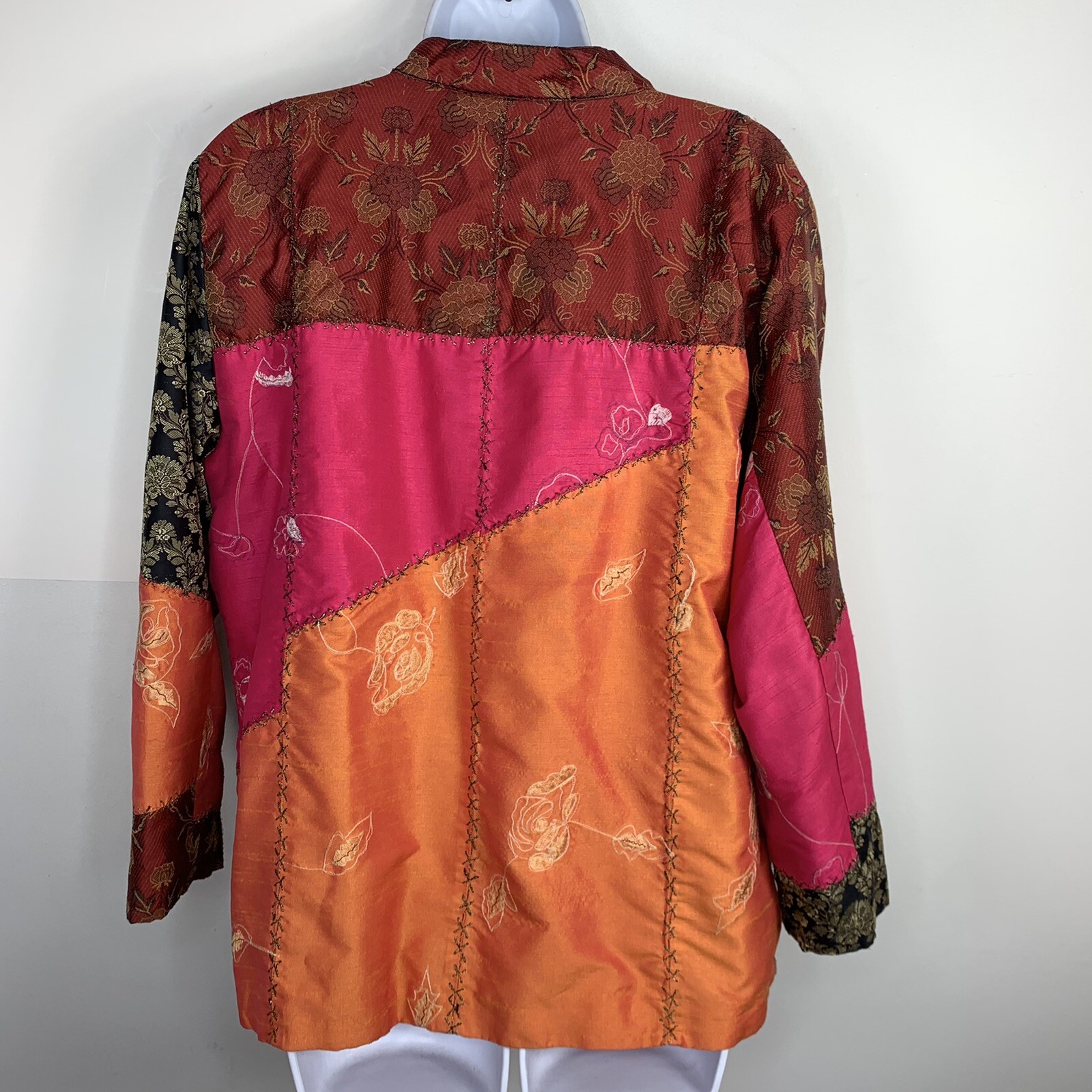 Indigo Moon Patchwork Jacket Sz L Boho Artwear Tapestry Maximalist VINTAGE OA5