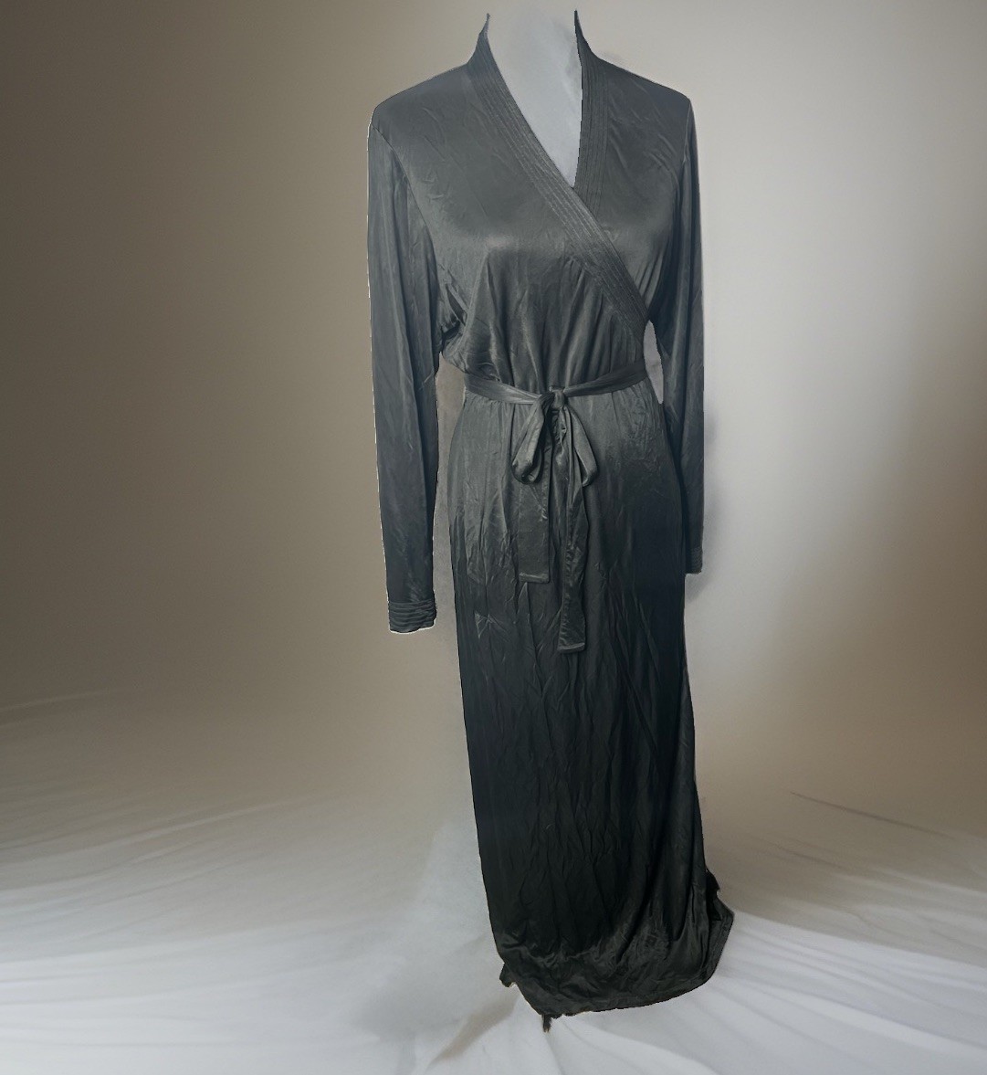 Vintage La Perla Black Wrap Robe Full Length Size 1 Small Made In Italy