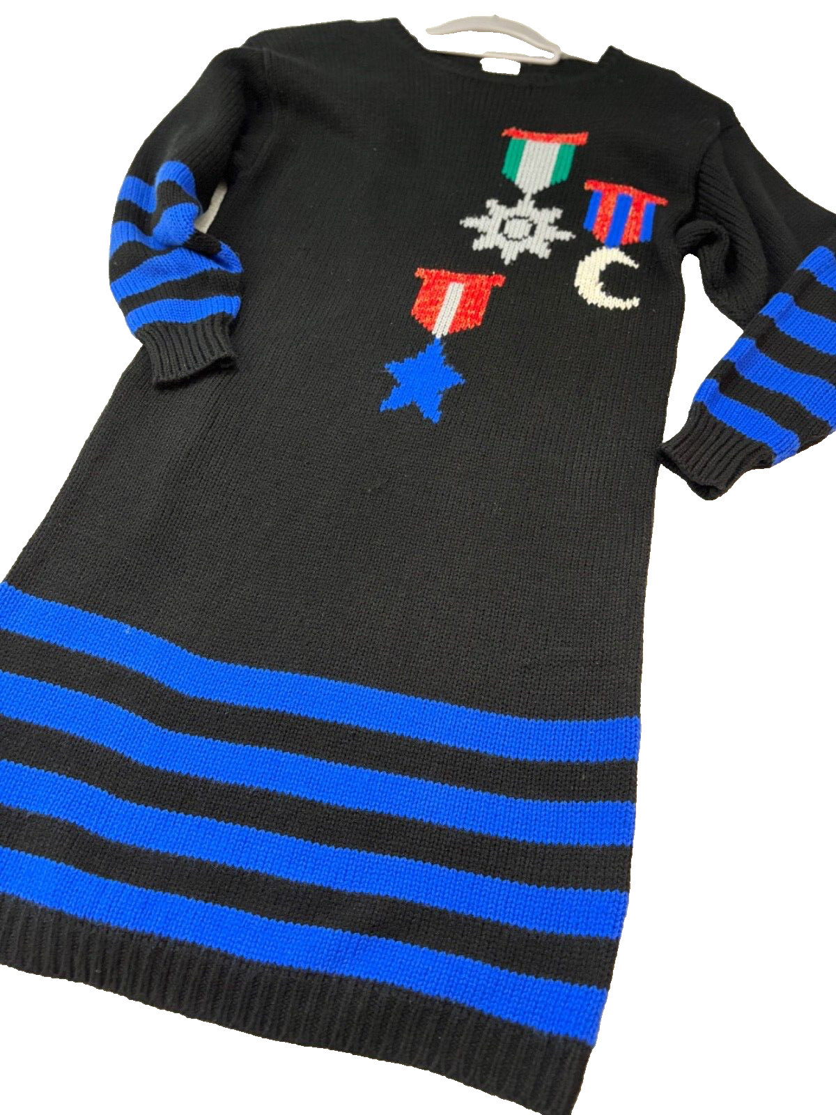 Ariana Knit Dress Vintage Black/Blue Stripe Decorated Size Small Maxi Sheath