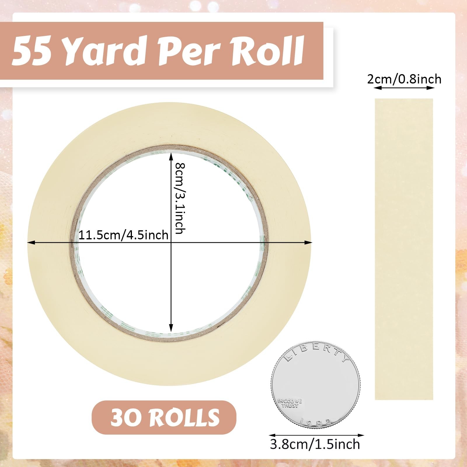 Fainne Masking Tape 30 Rolls 0.8″x55yd General Purpose Painting & Labeling