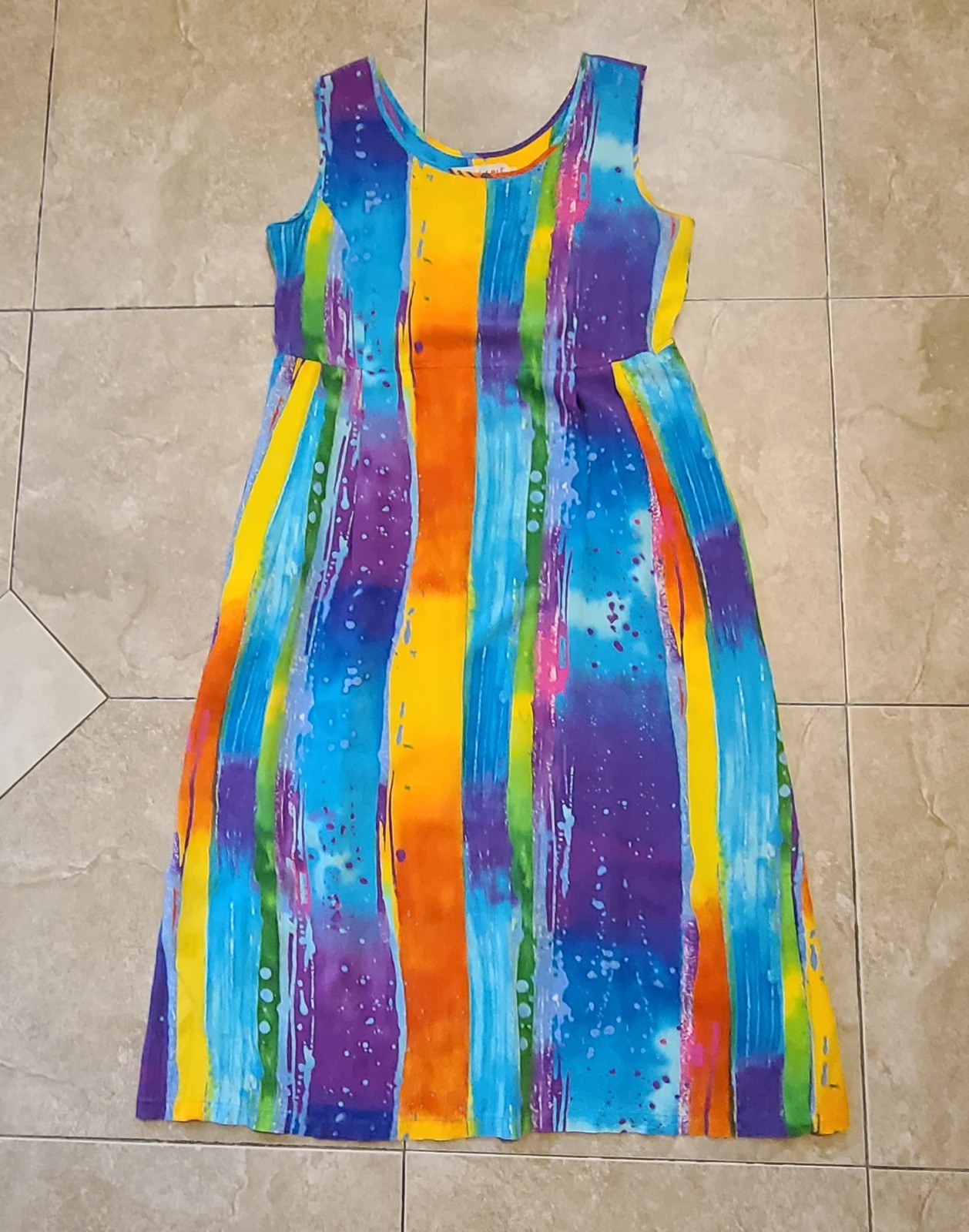 VTG Jams World Rayon Rainbow “Waterfall” Midi Summer Dress Women’s M Pockets!