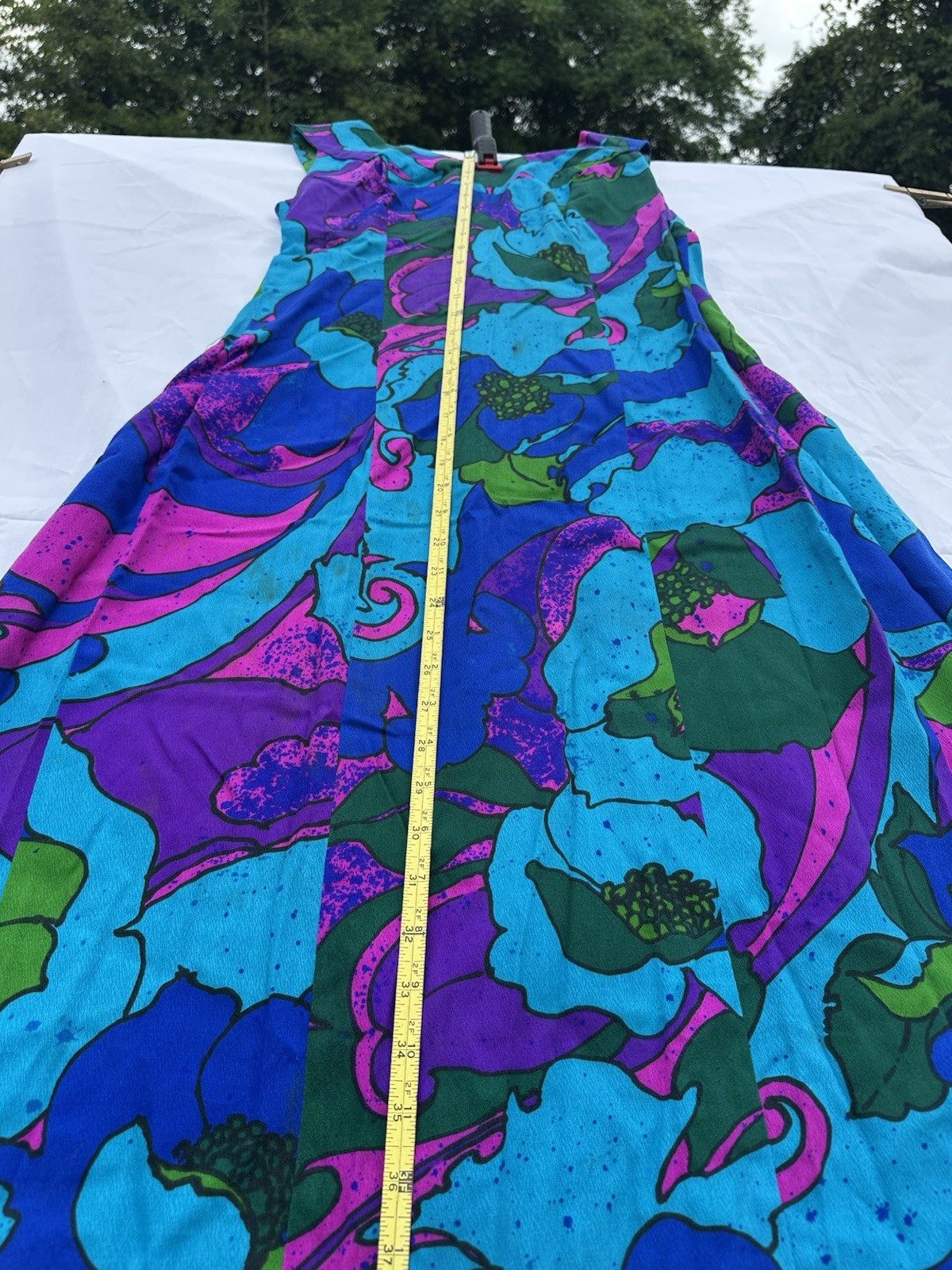 Vintage 60s Lilia Honolulu Handmade Womens Maxi Dress Polynesian Floral Tiki